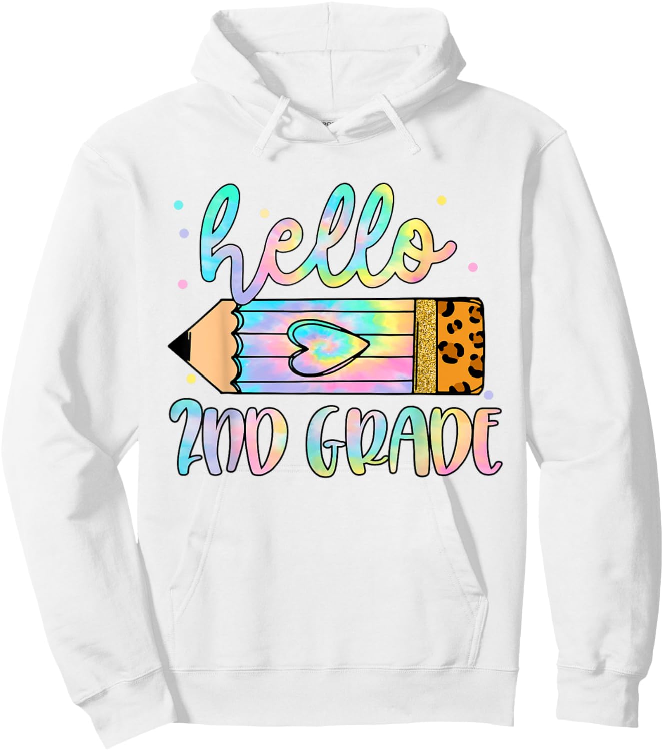 Back To School Hello 2nd Grade Leopard Tie Dye Pencil Kids Hoodie - Hoodie | White