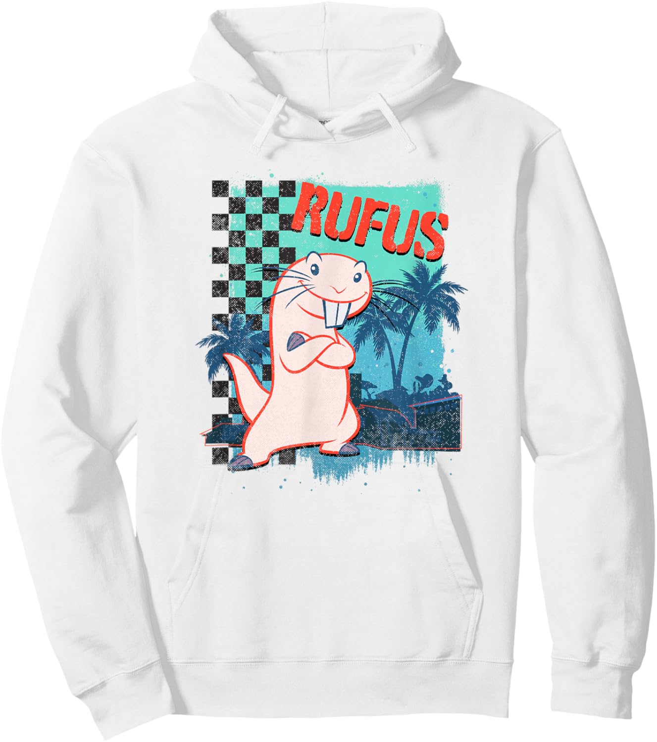 Disney Kim Possible Rufus Checkered Beach Poster Hoodie - Hoodie | White