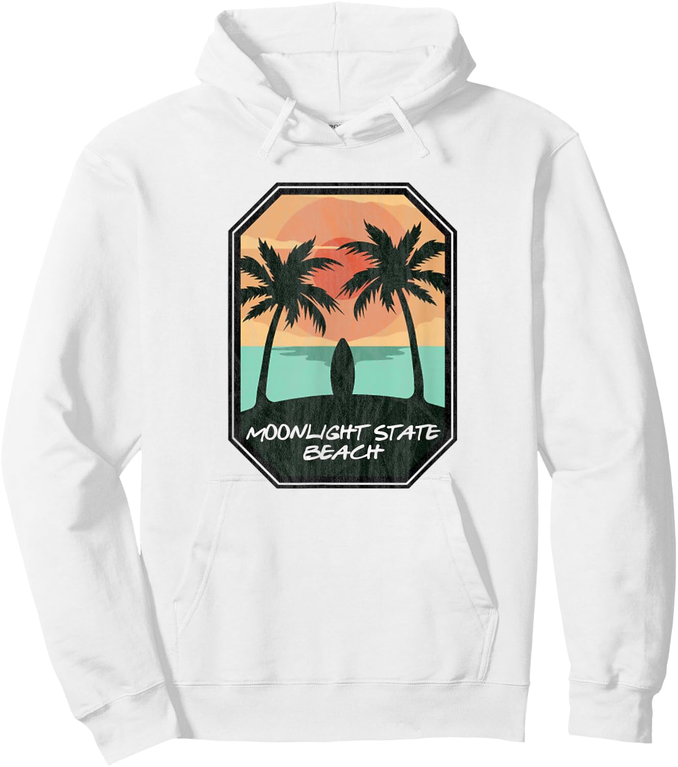 Moonlight State Beach Encinitas CA - Retro Surf Print Hoodie - Hoodie | White