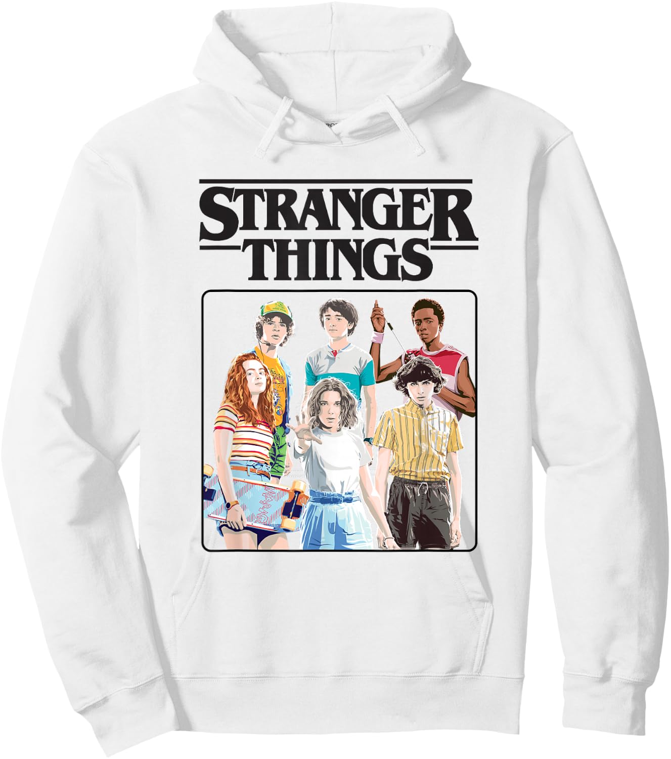 Stranger Things Vintage Eighties Retro Group Shot Title Logo Hoodie - Hoodie | White