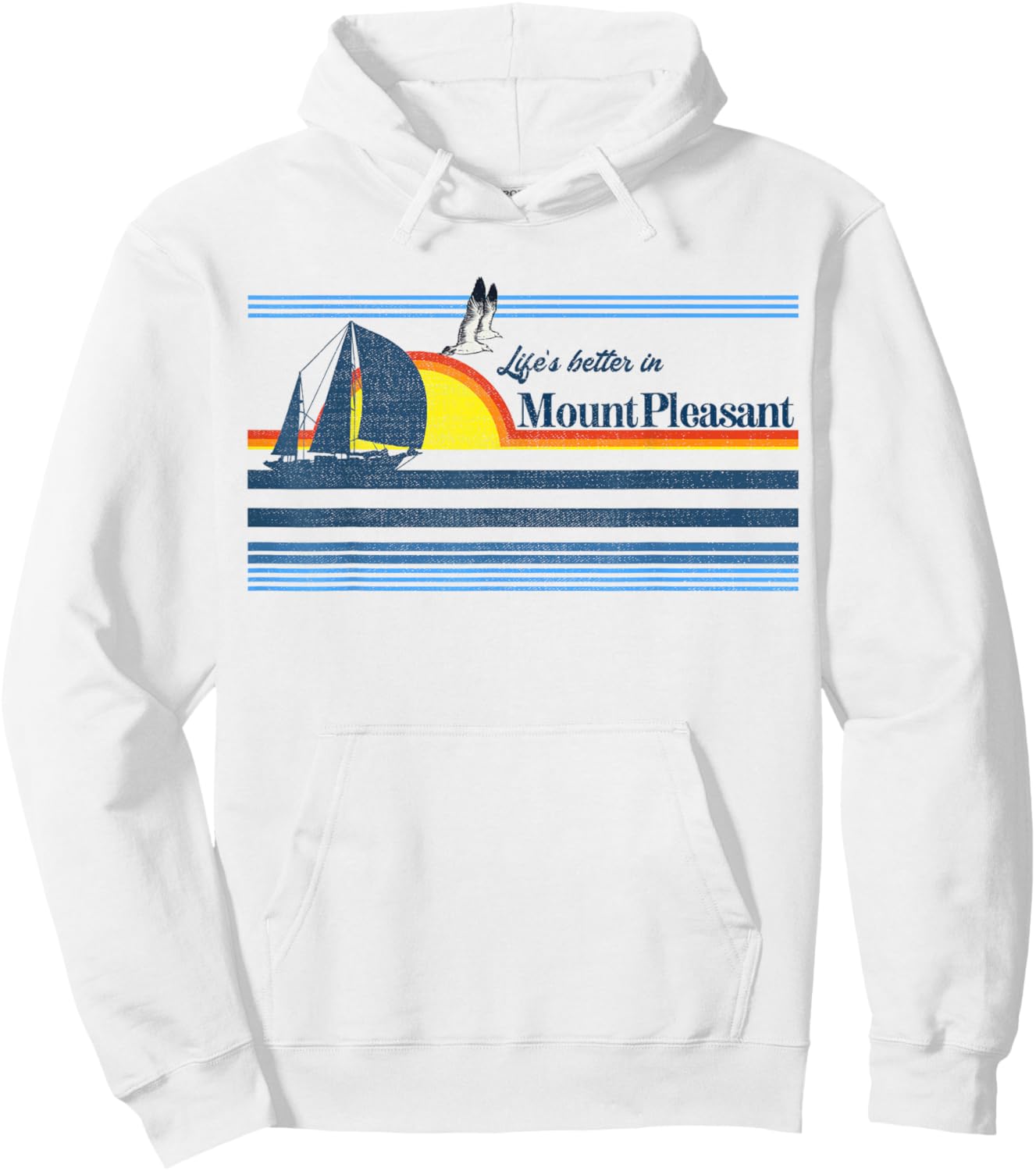 Mount Pleasant SC - Beach Retro 70s 80s Sailing Boat Sunset Hoodie - Hoodie | White