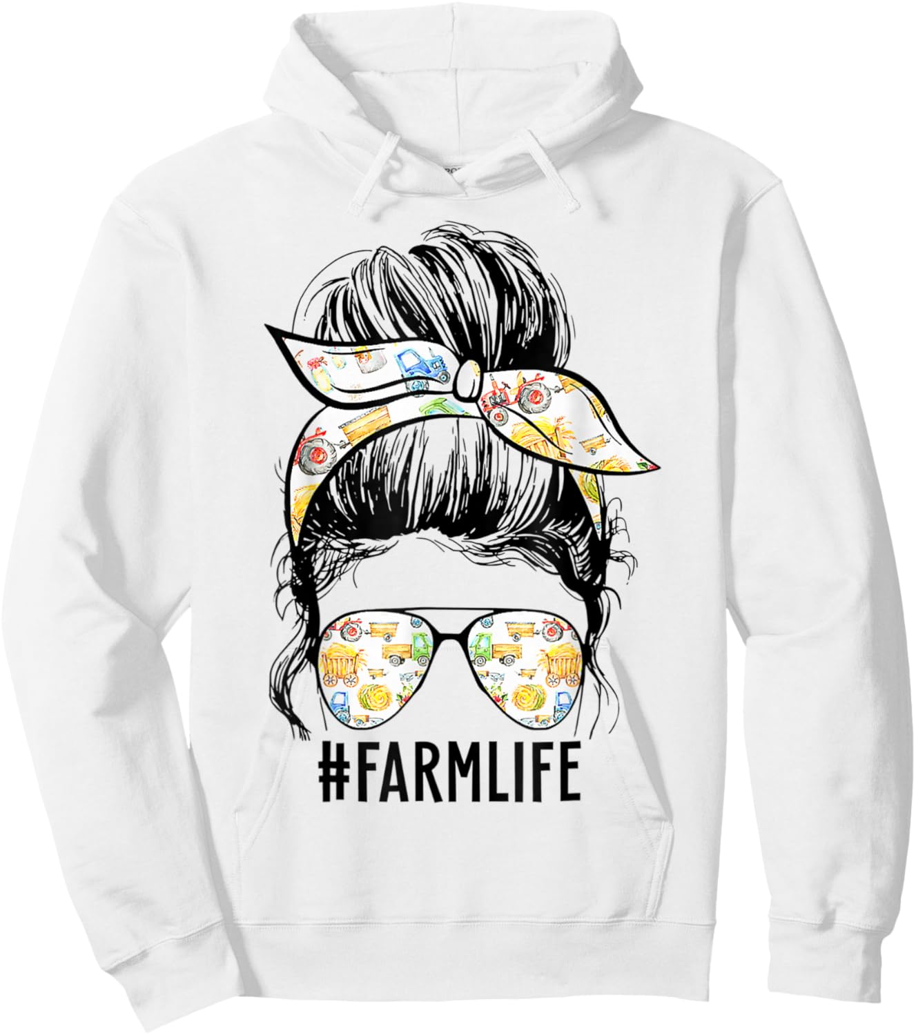 Farm Life Messy Bun Farm Wife Funny Farm Mom Mother's Day Hoodie - Hoodie | White