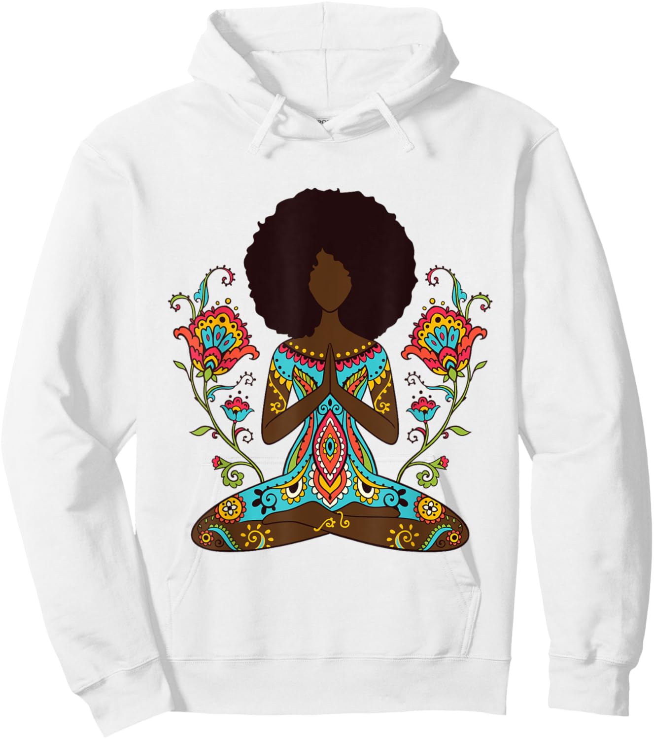 Afro Hair Black Girl Yoga Zen Mandala Meditation Hoodie - Hoodie | White