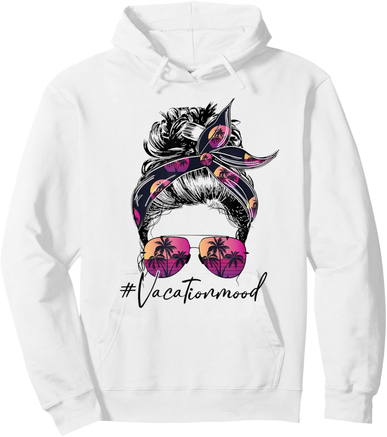 Vacation Mood Messy Bun Sunglasses Family Matching Hoodie - Hoodie | White