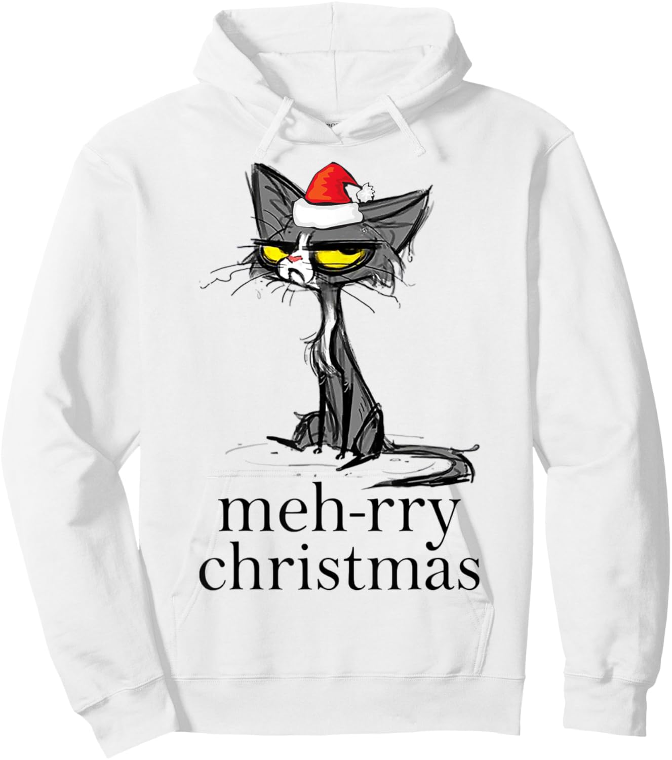 Funny Meh Cat Mehrry Christmas Cat Lover Xmas Holiday Pajama Men Women Kids Hoodie - Hoodie | White