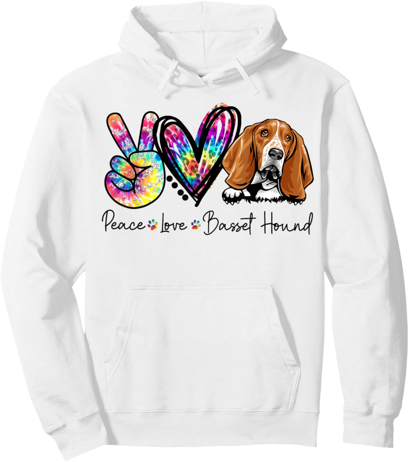 Peace Love Basset Hound Funny Tie Dye Dog Lovers Women Girls Kids Hoodie - Hoodie | White