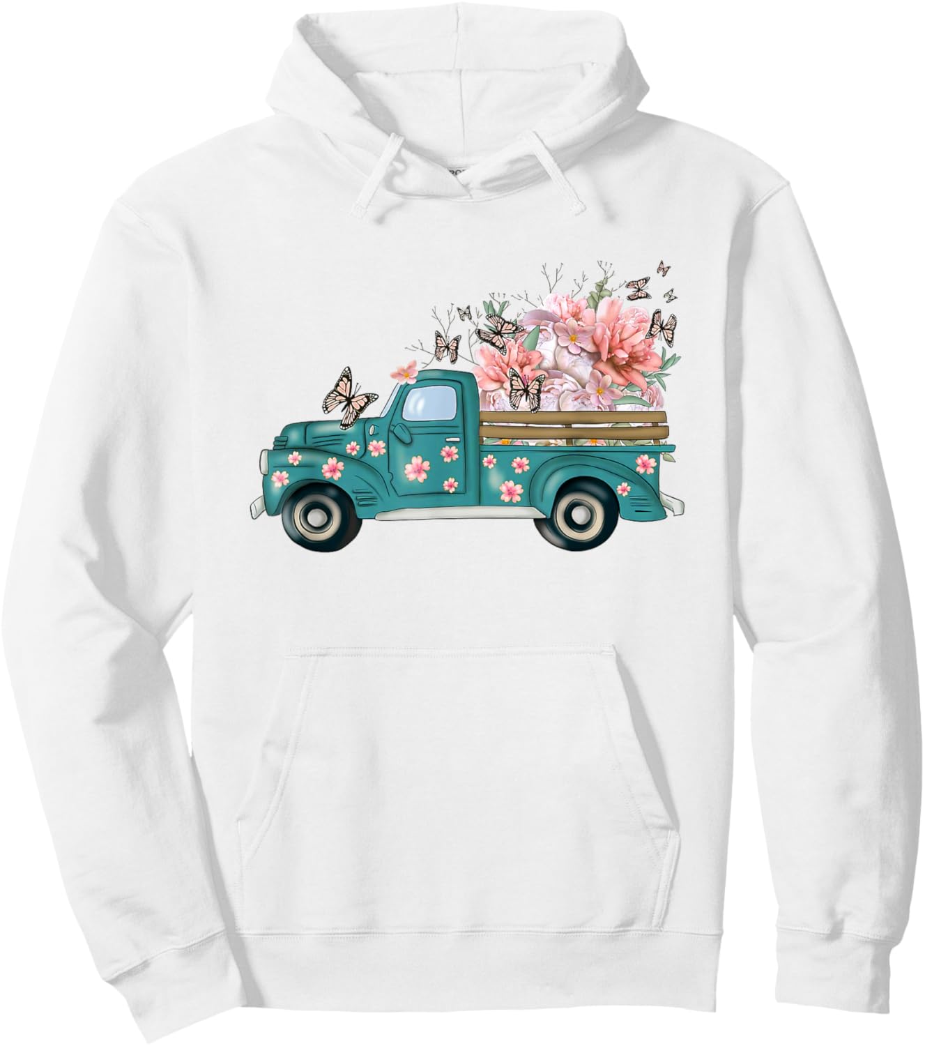 gJjV Spring Truck Cute Butterfly Floral Lover Hoodie - Hoodie | White