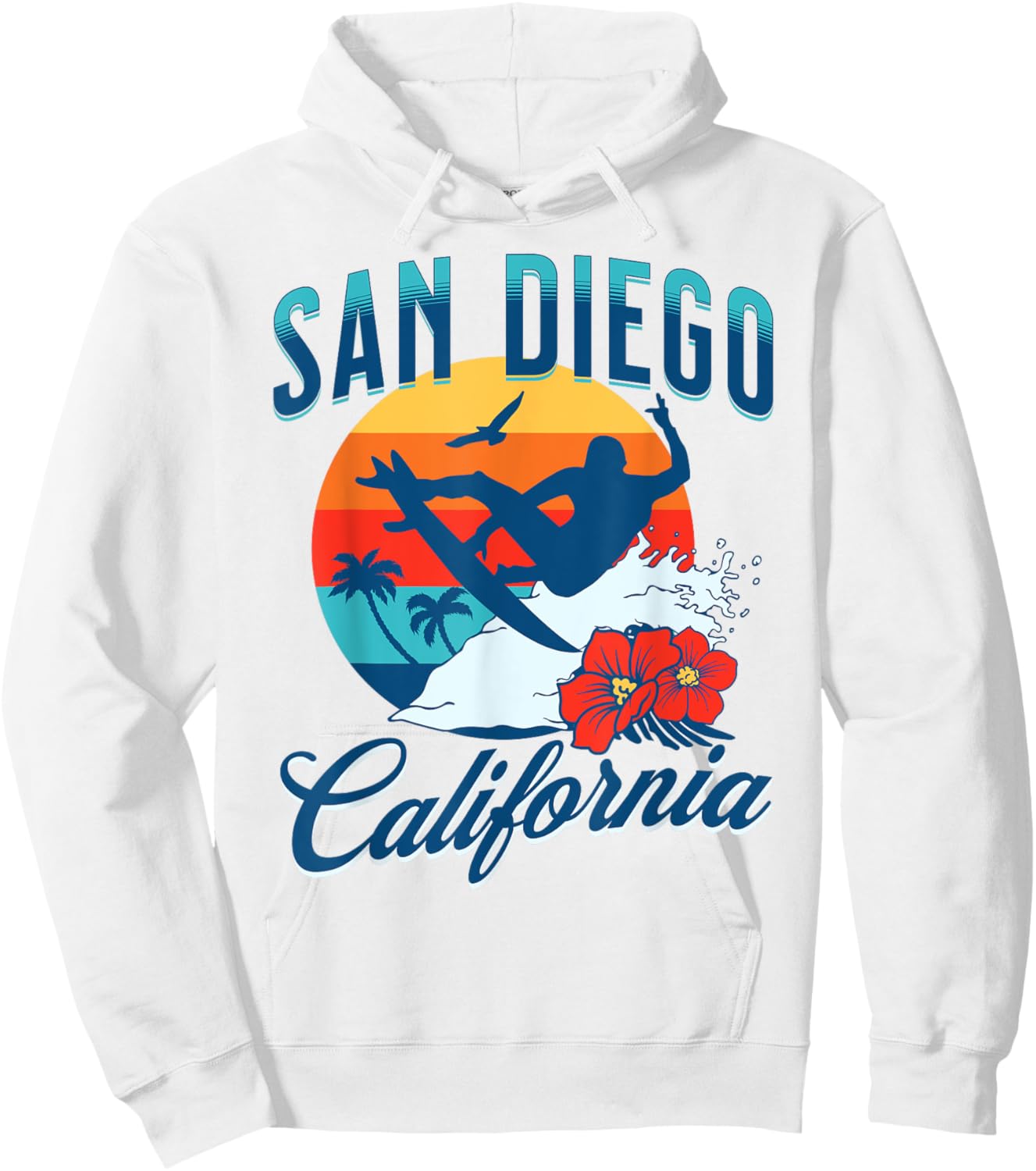 San Diego California Beach Surf Summer Vacation Vintage Hoodie - Hoodie | White