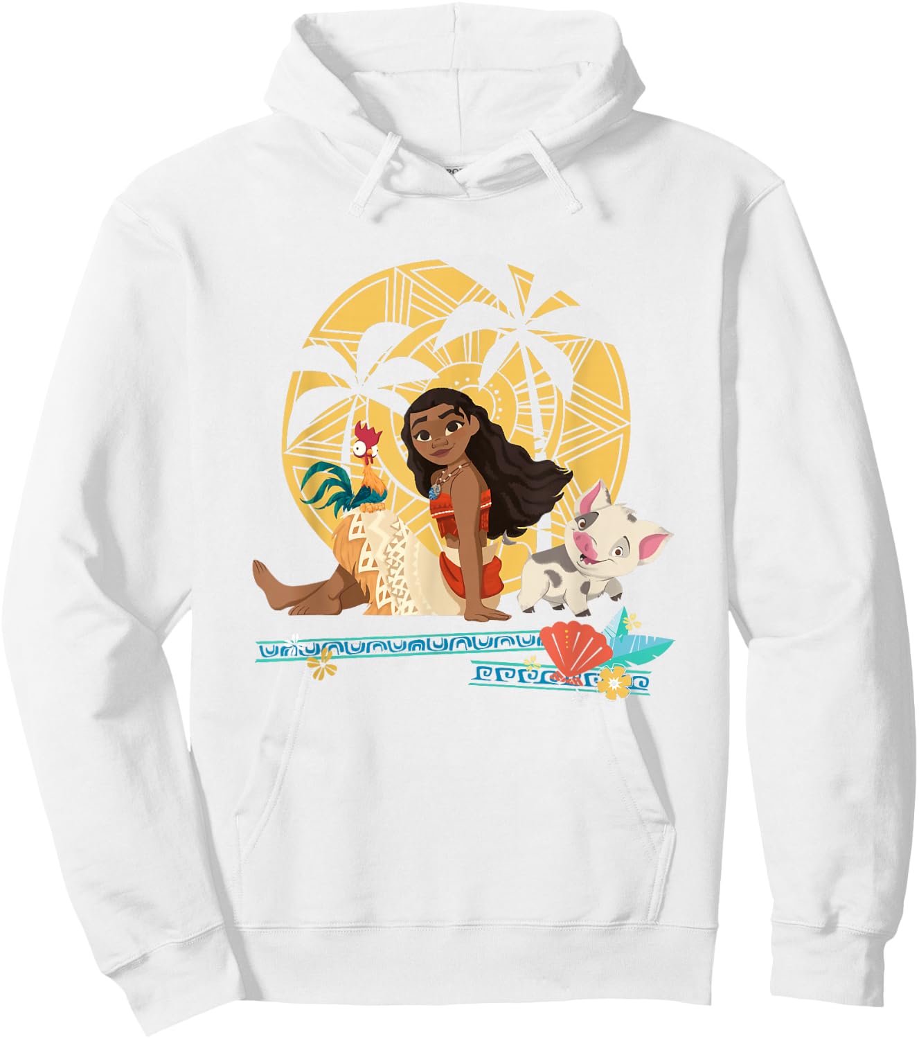 Disney Moana Hei Hei Moana Pua Enjoying Sunset Chest Poster Hoodie - Hoodie | White