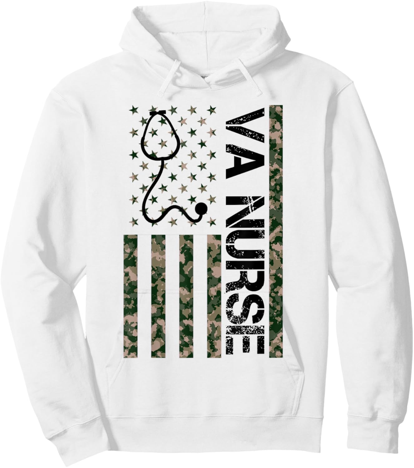 VA Nurse Camouflage American Flag Patriotic Nurse Week 2024 Hoodie - Hoodie | White