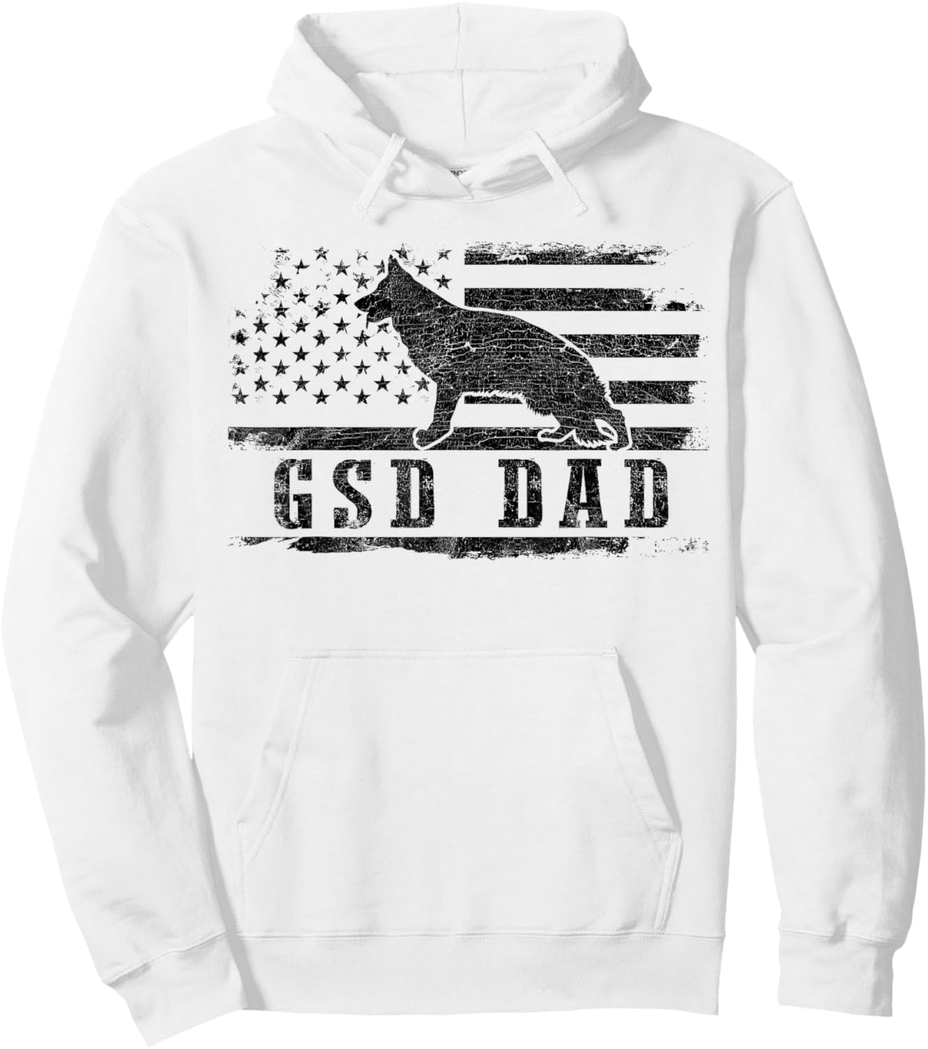 GSD Dad Distressed American Flag German Shepherd Dog Hoodie - Hoodie | White