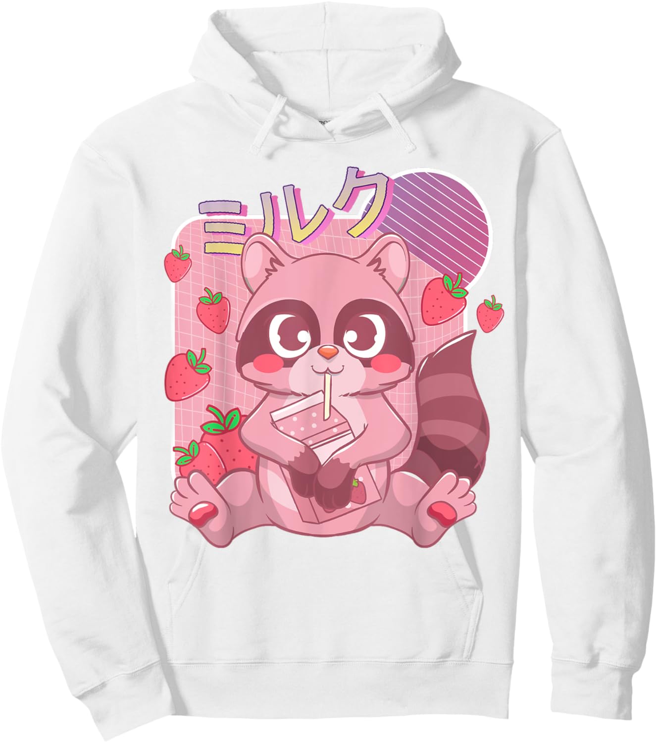Funny Kawaii Raccoon Strawberry Milk Shake Japanese Anime Hoodie - Hoodie | White