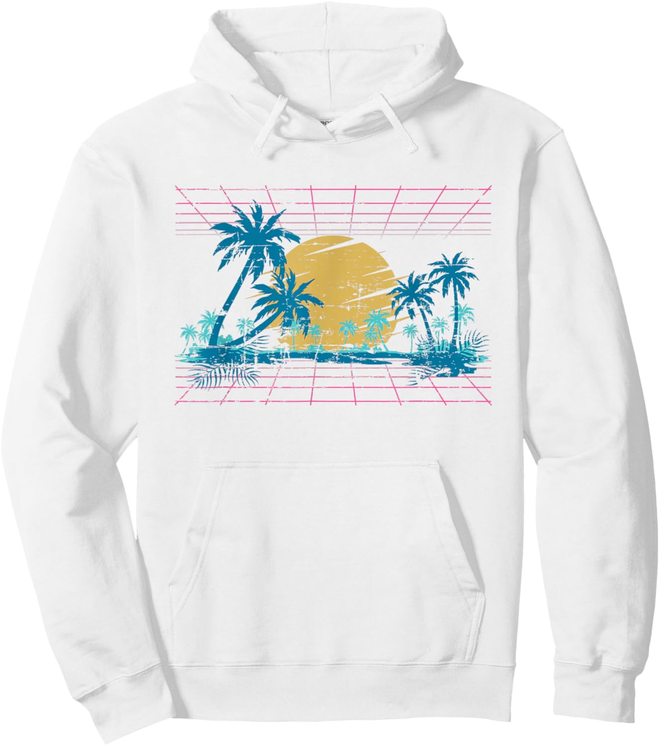 Sunset Palm Trees Beach 80s Art Vaporwave Tropical Summer Hoodie - Hoodie | White