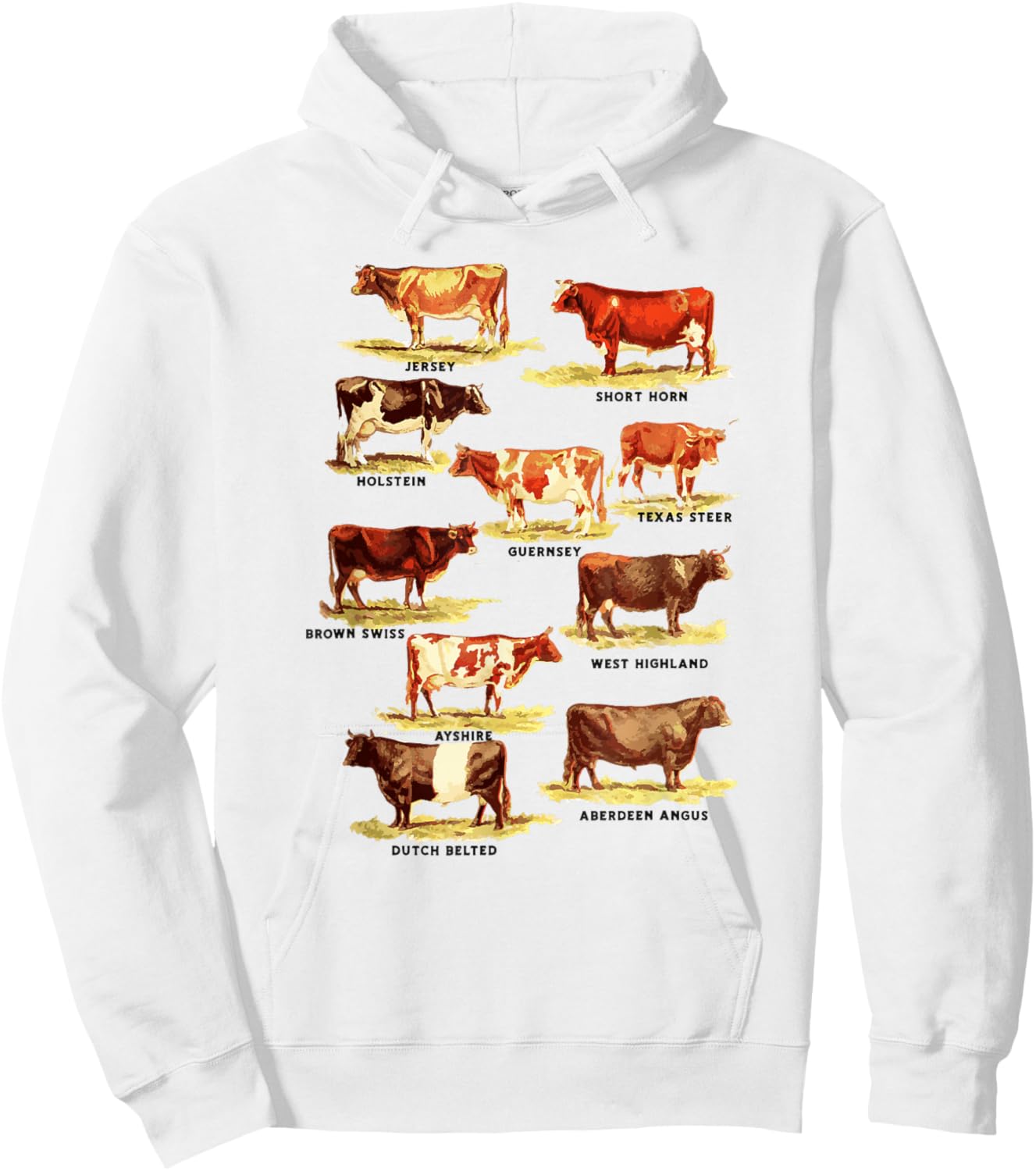 Vintage Cow Breeds Retro Farmer Beef and Dairy Graphic Hoodie - Hoodie | White
