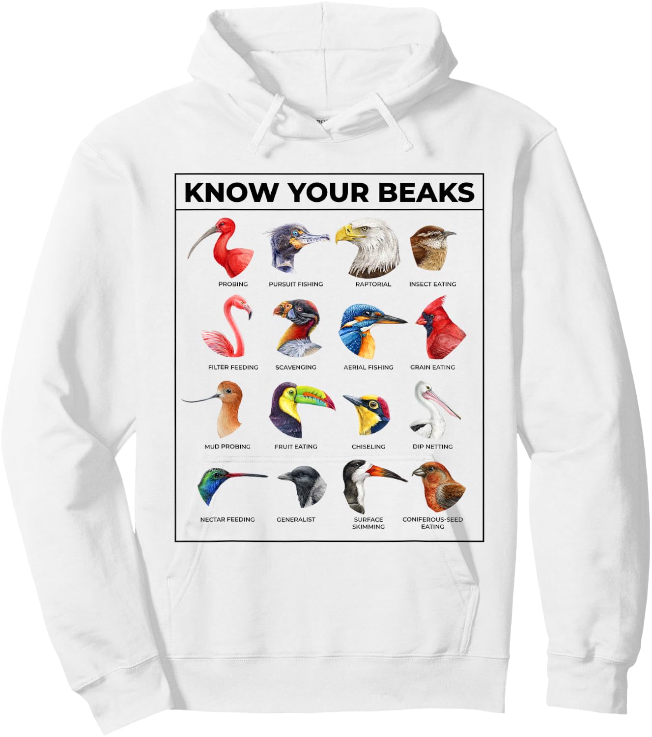 Know Your Beaks Types of Birds Shirt for Ornithologist Hoodie - Hoodie | White