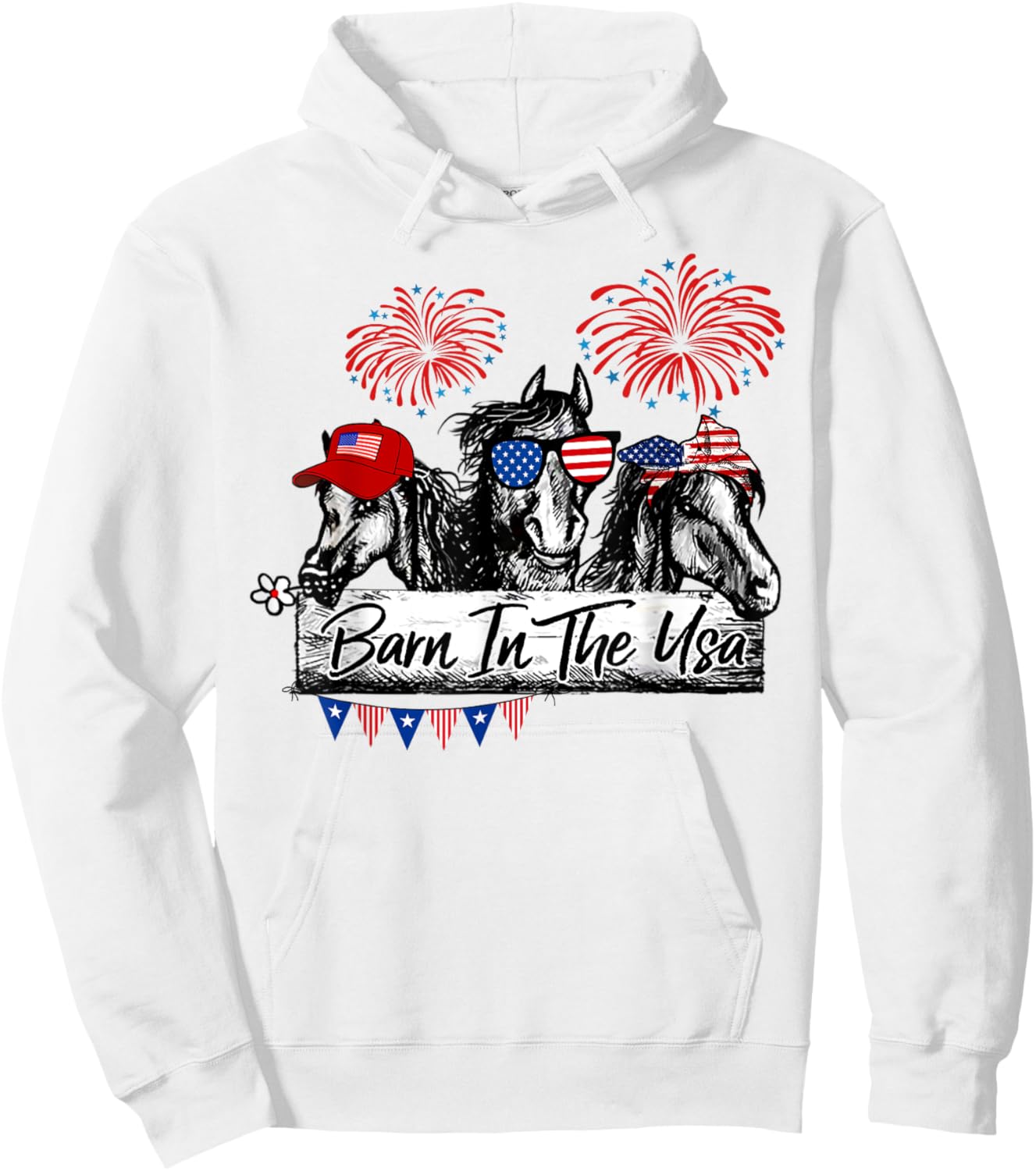 Barn In The USA Horses Funny Horse 4th Of July Kids Men Hoodie - Hoodie | White