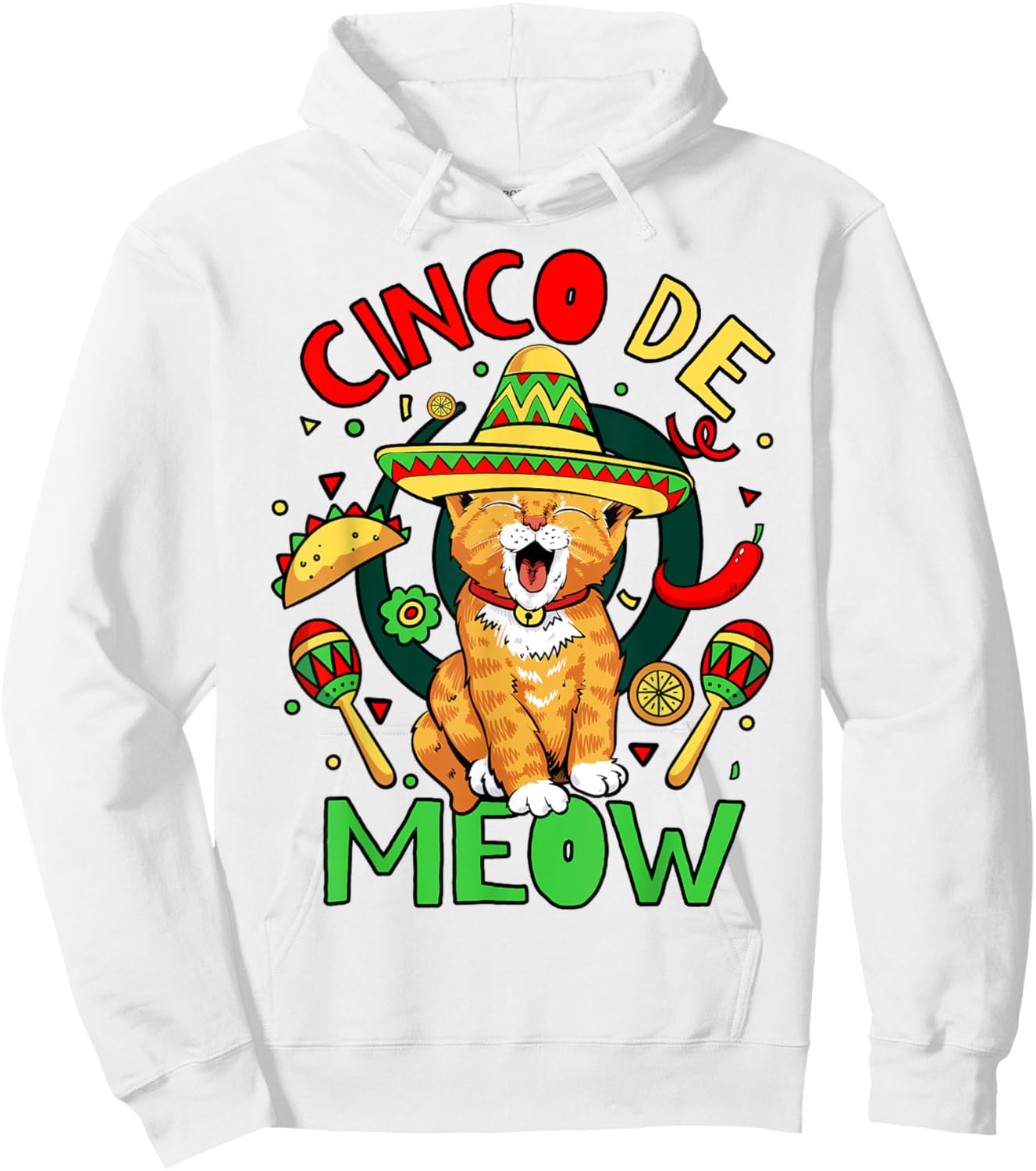 Cinco De Meow Funny Cinco De Mayo Cat Party Hoodie - Hoodie | White