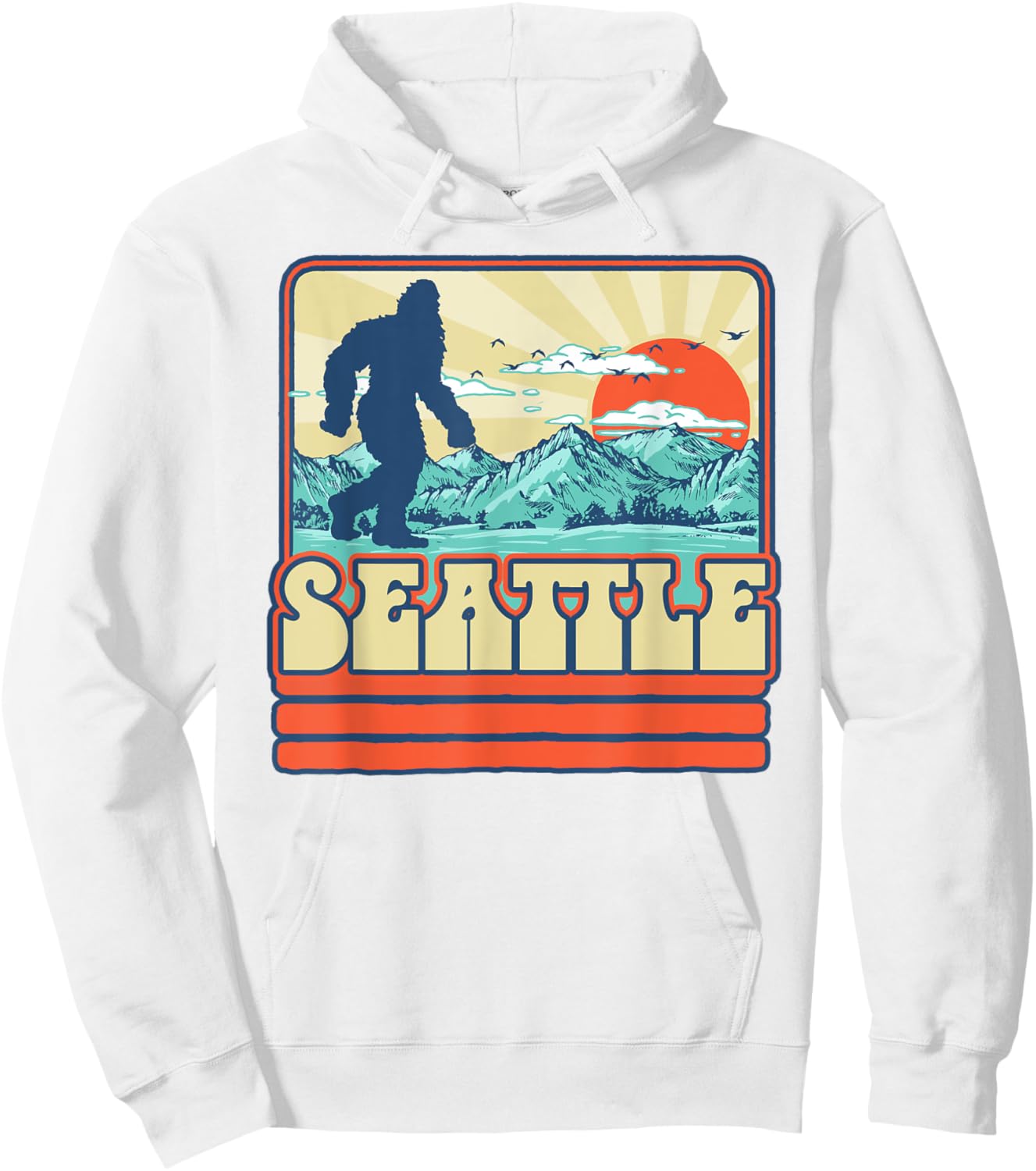 Seattle Bigfoot Mountains Trees Outdoors Retro 80s Vintage Hoodie - Hoodie | White