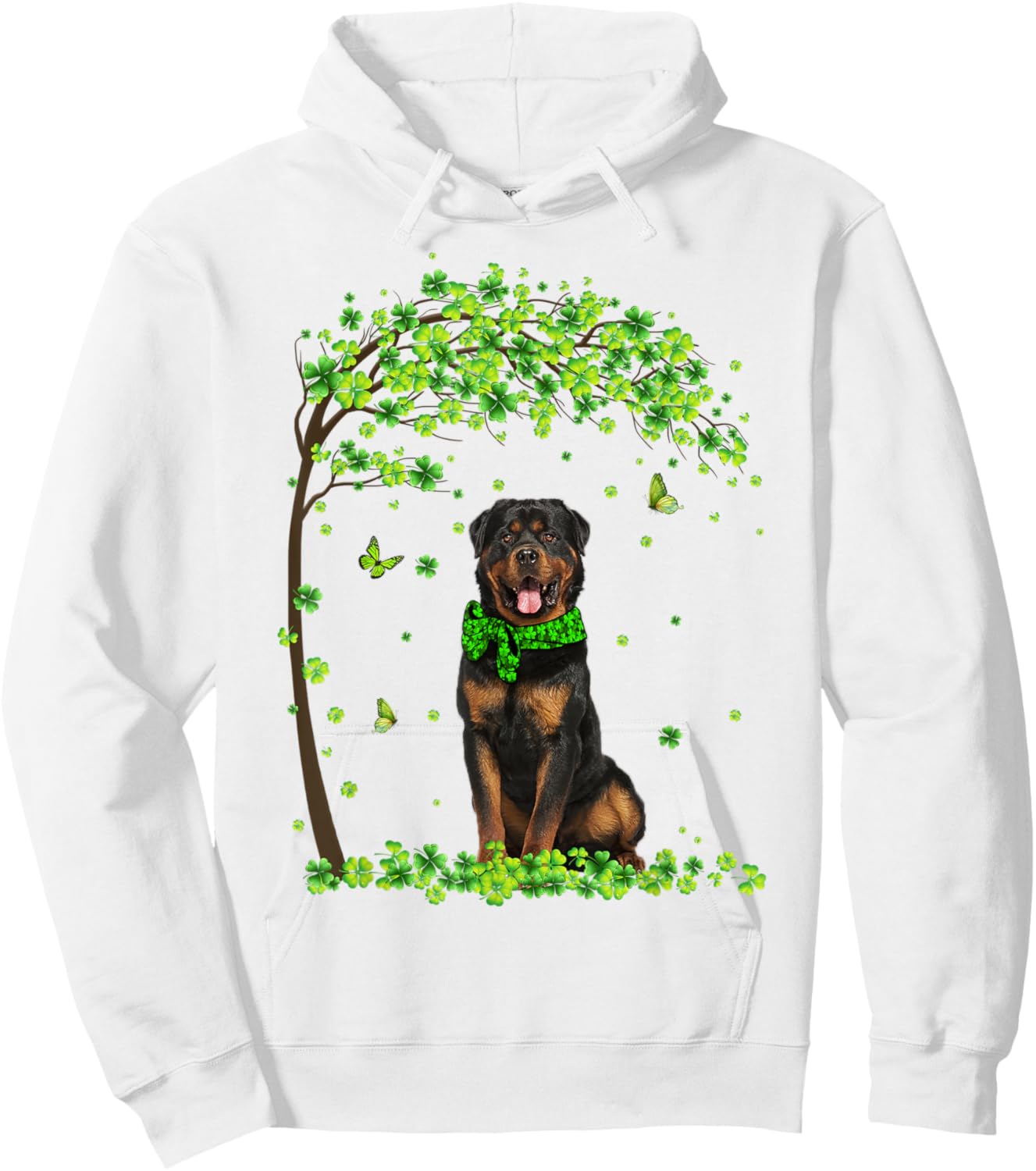 Rottweiler Dog Shamrock Green Butterfly St Patrick's Men Women Kids Hoodie - Hoodie | White