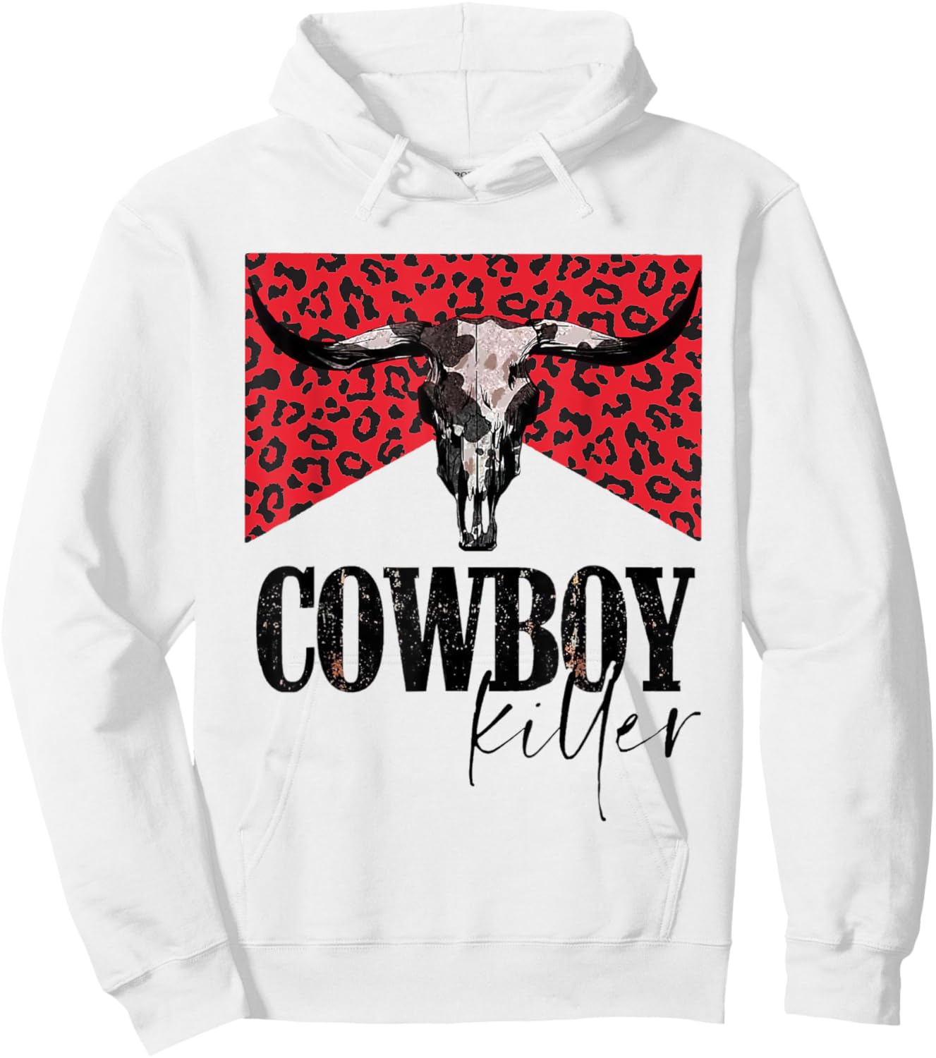 Western Cowgirl Leopard Punchy Cowboy Killers Bull Horn Hoodie - Hoodie | White