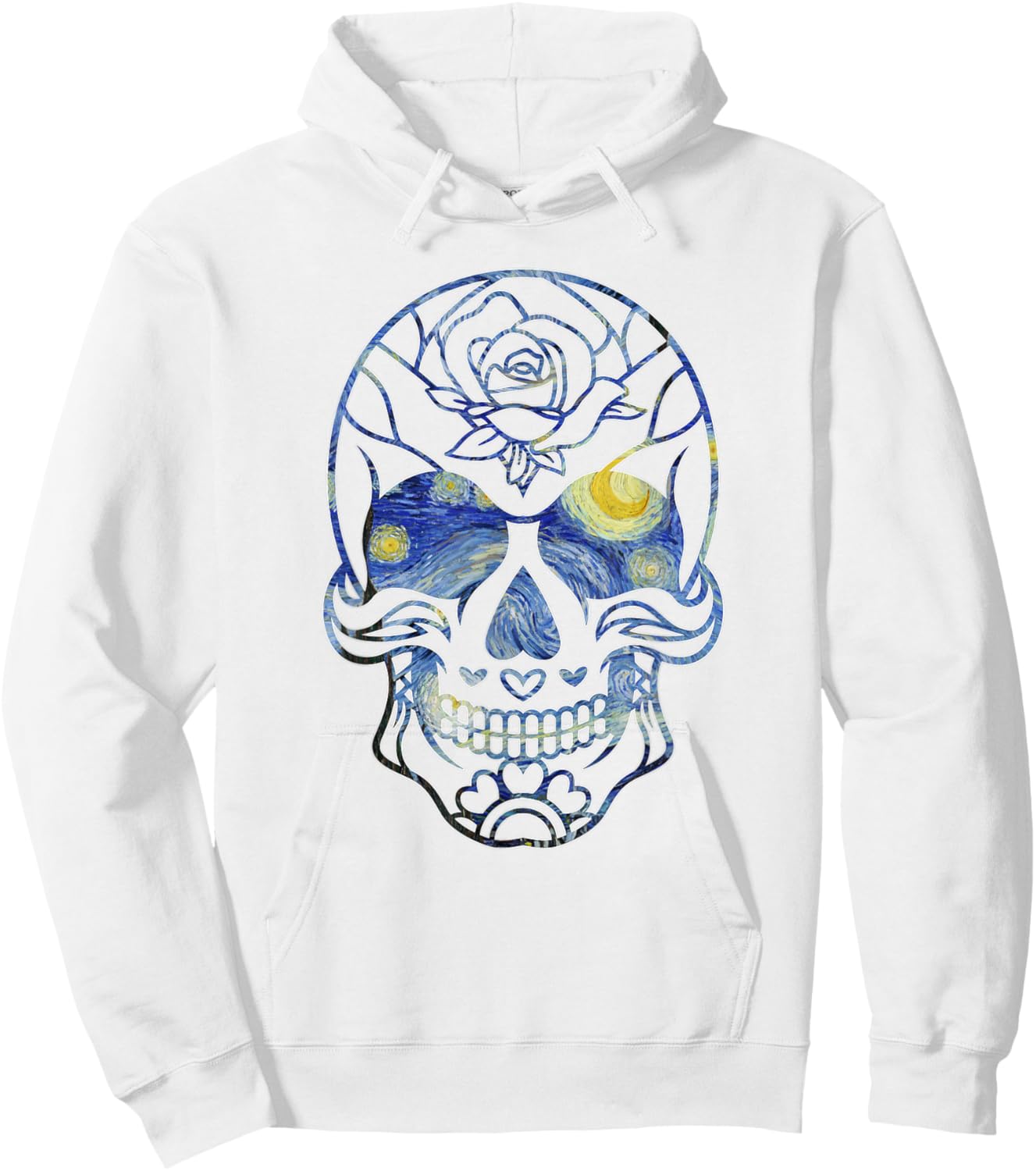 Van Gogh Starry Night Sugar Skull Day of the Dead Art Hoodie - Hoodie | White