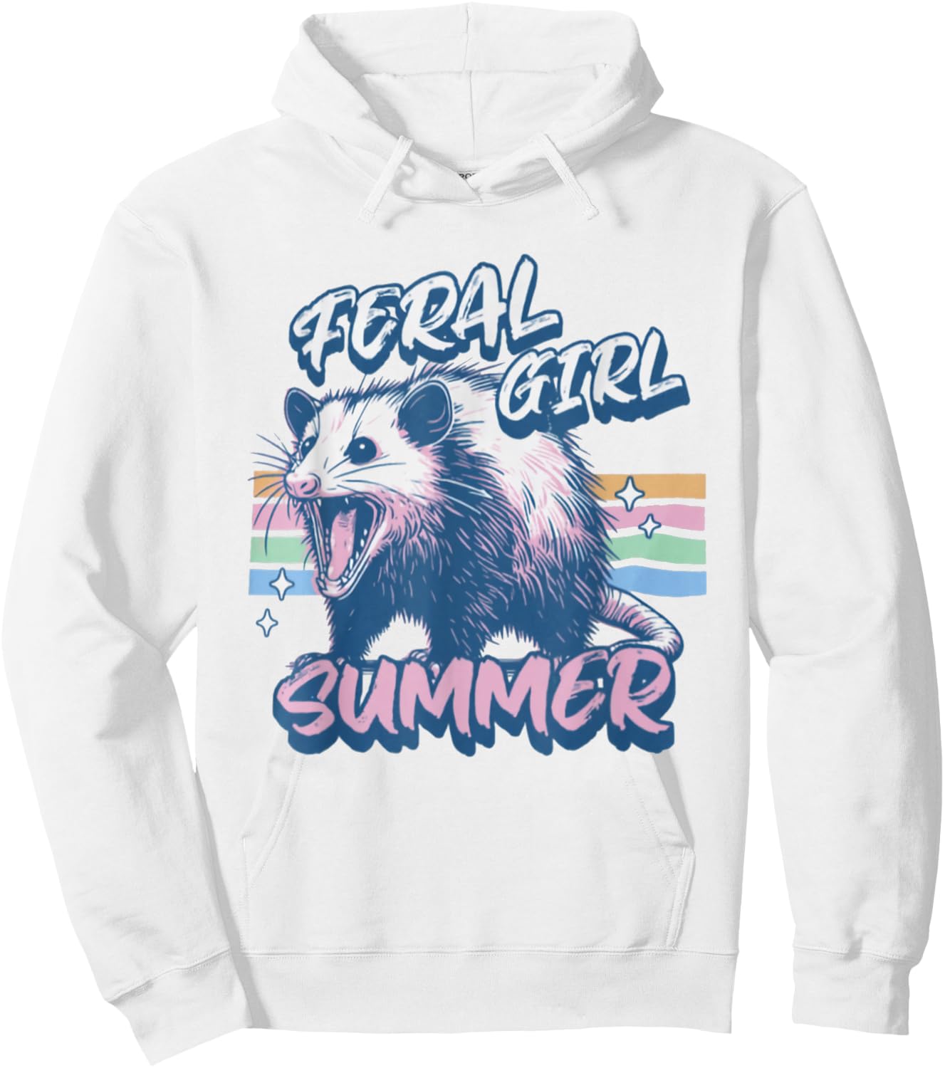 Vintage Feral Girl Summer Opossum Meme Possum Sarcastic Hoodie - Hoodie | White
