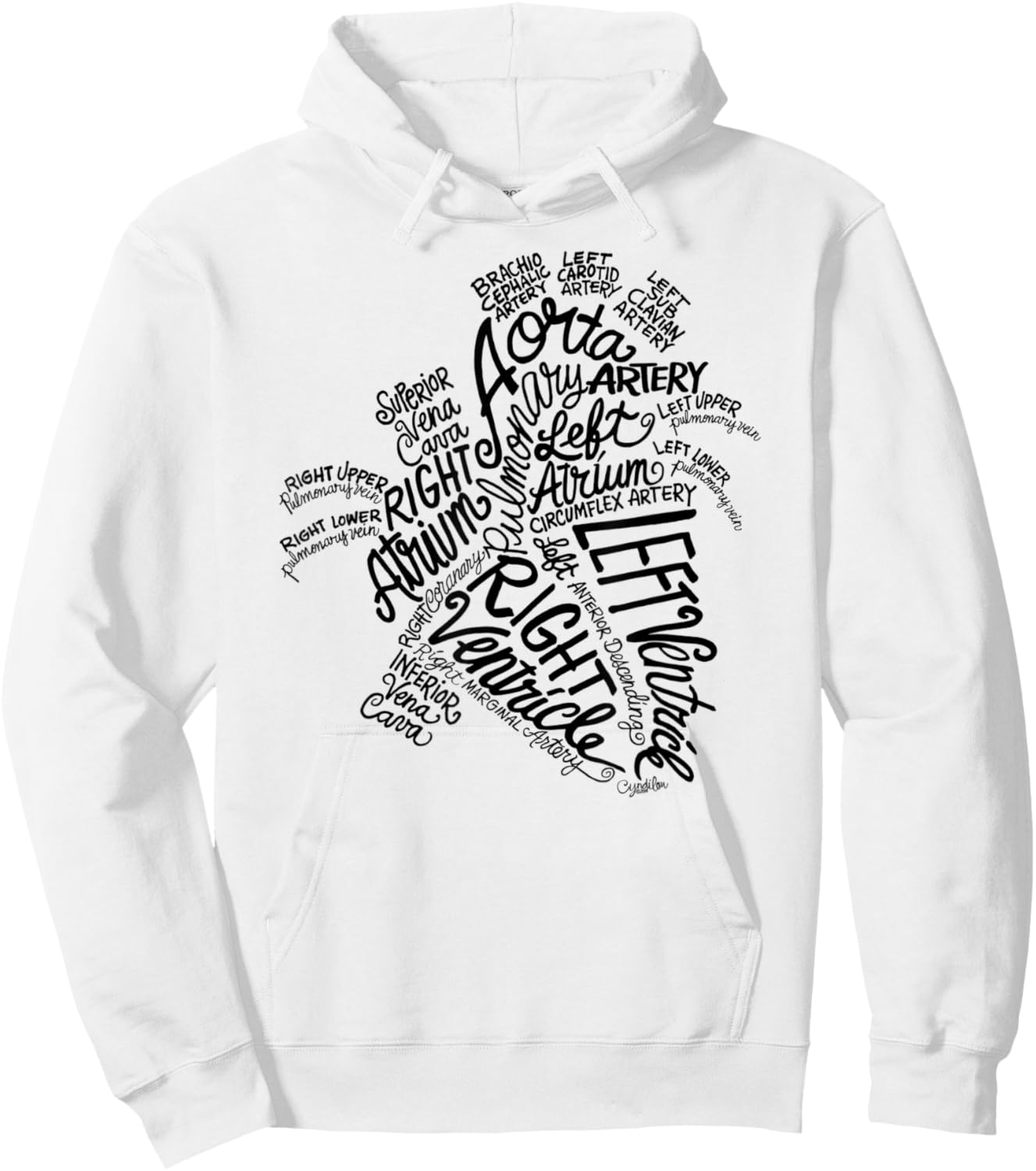 Anatomical Heart Medical Word Art Cloud in Black Hoodie - Hoodie | White