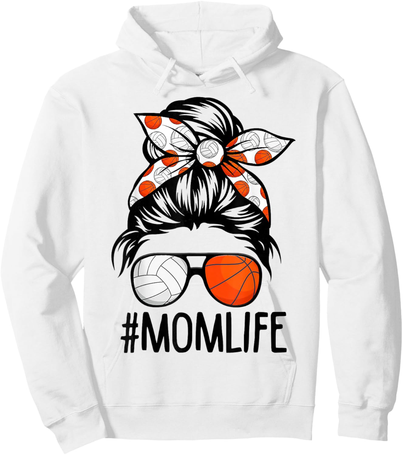 Dy Mom Life Volleyball Basketball Mothers Day Messy Bun Hoodie - Hoodie | White