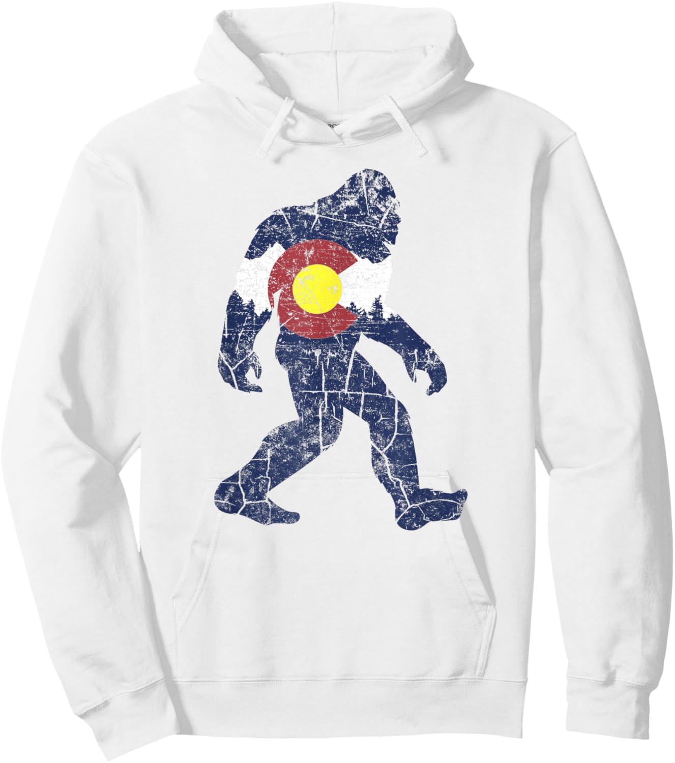 Sasquatch Retro State Flag Colorado Rocky Mountains Skiing Hoodie - Hoodie | White