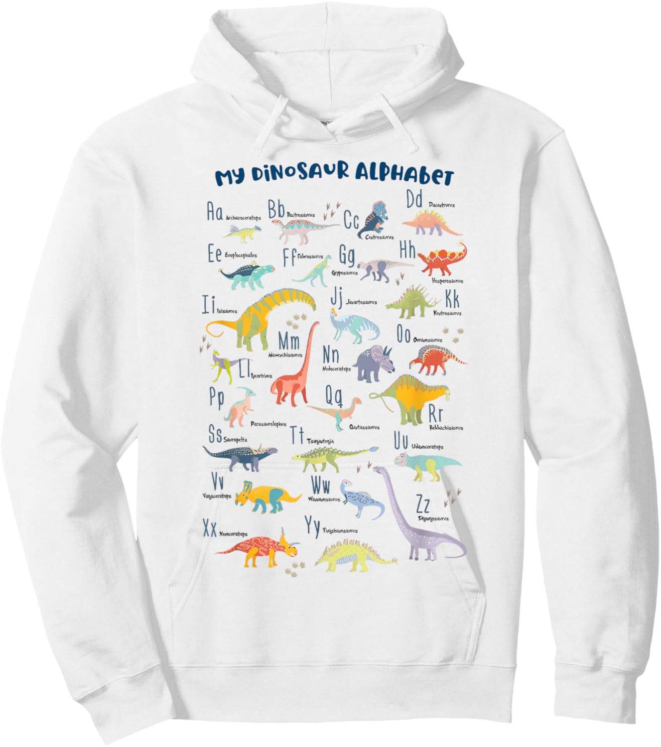 ABC Dino Identification A-Z Types of Dinosaurs Alphabet Hoodie - Hoodie | White