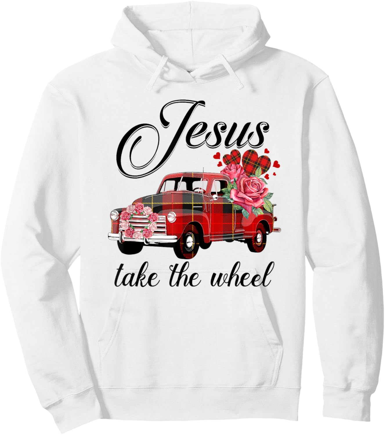 Jesus Take The Wheel Red Truck Christmas God Believer Hoodie - Hoodie | White