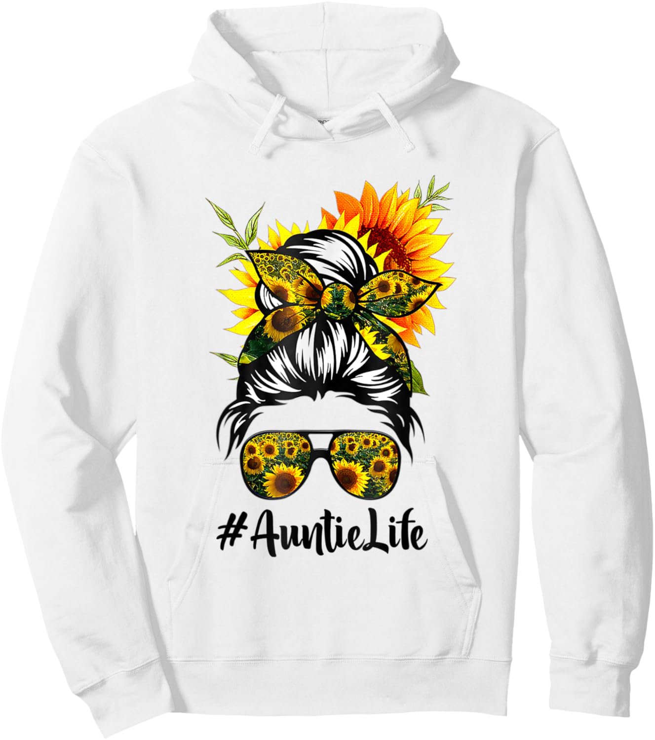 Auntie Life Messy Hair Bun Sunflower Women Mother's Day Hoodie - Hoodie | White