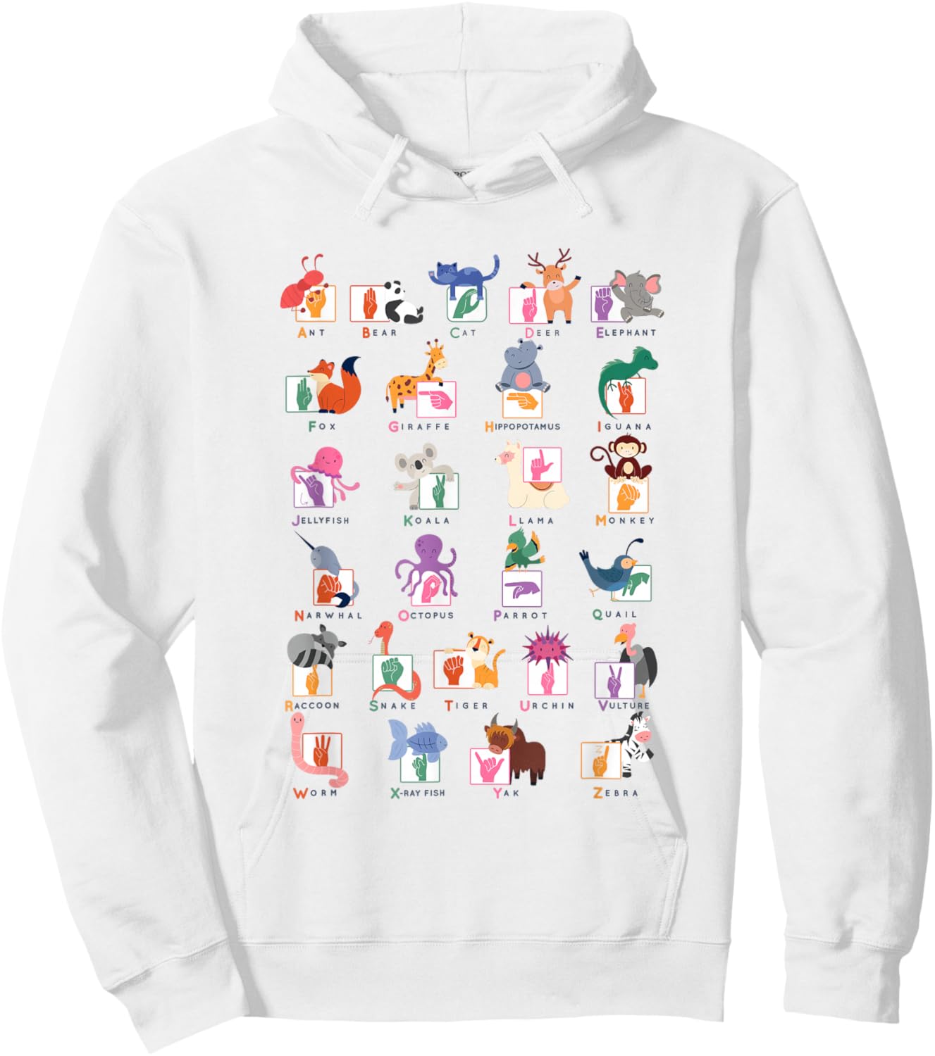 American Sign Language Gifts for Teachers ASL Alphabet Hoodie - Hoodie | White