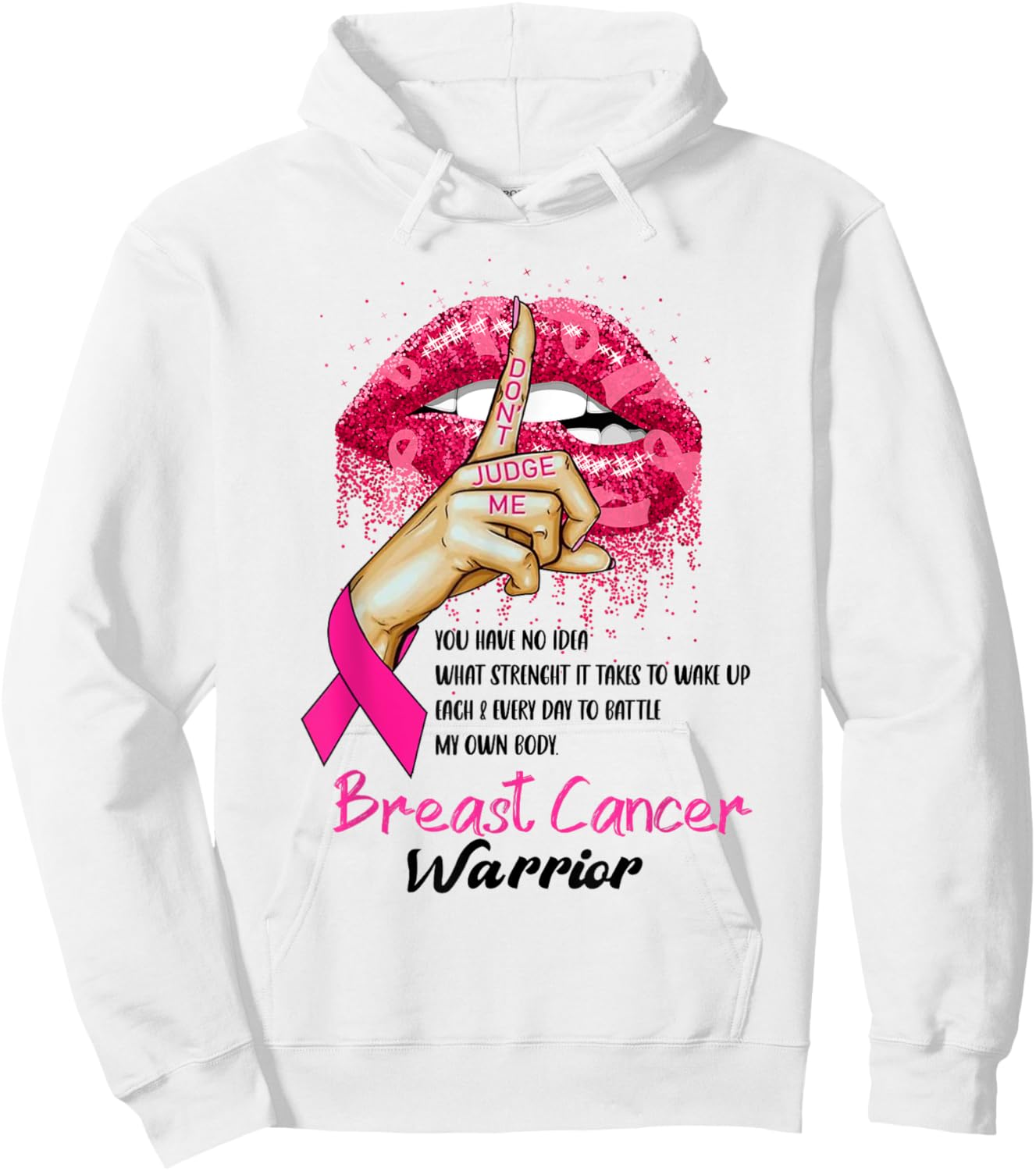 Sexy Pink Lips Pink Ribbon - Don't Judge Me Breast Cancer Hoodie - Hoodie | White
