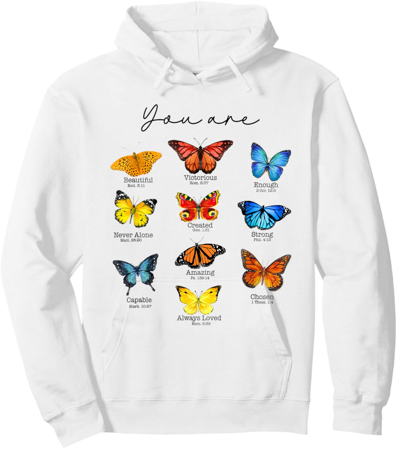 Bible Verse Christian Scripture Watercolor Butterfly Psalm Hoodie - Hoodie | White