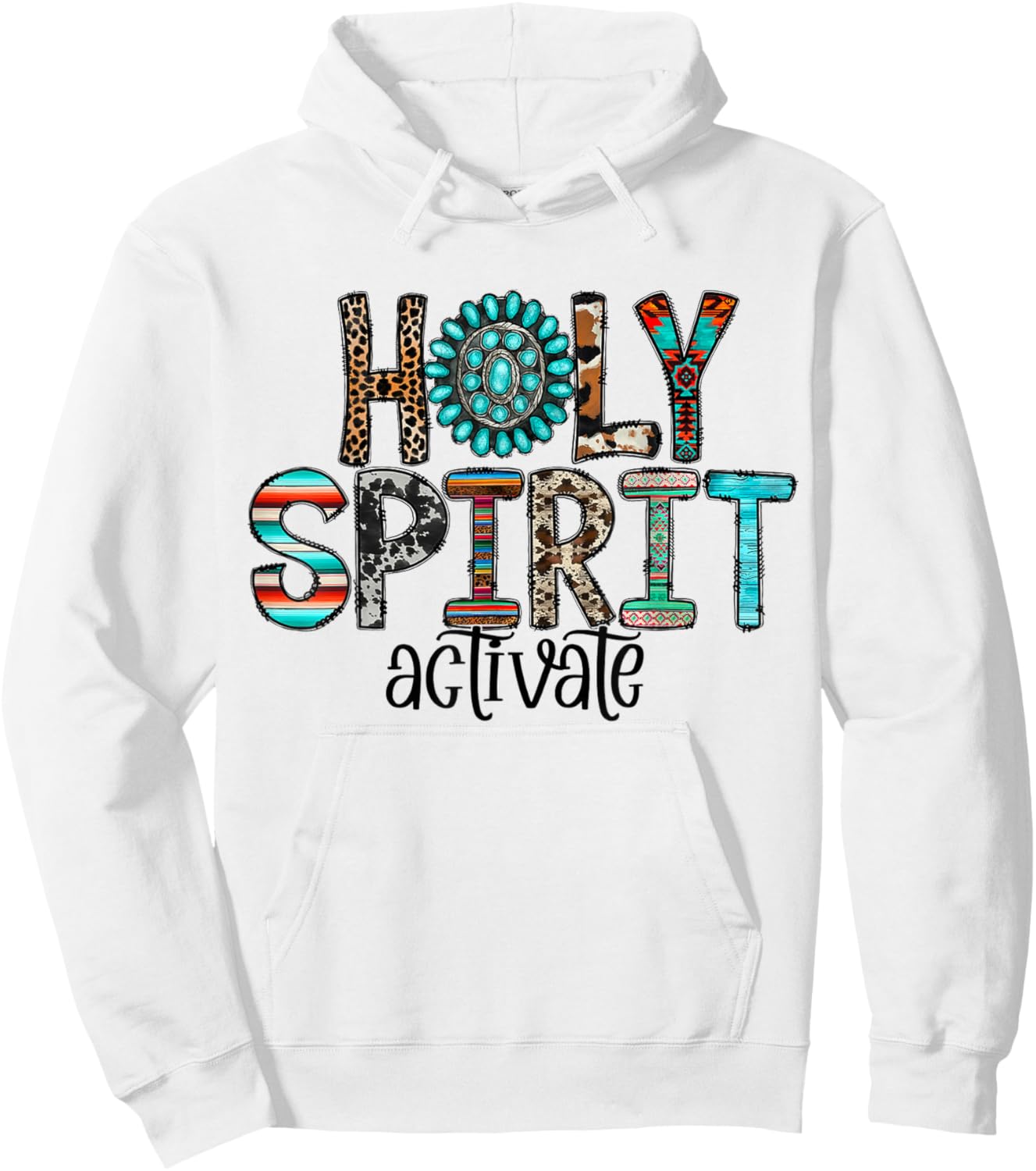 Holy Spirit Activate Leopard Western Rodeo Cowhide Gemstone Hoodie - Hoodie | White