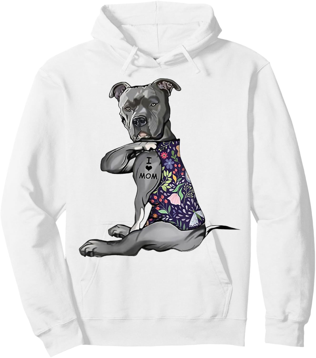 Pitbull I Love Mom Funny Pitbull Tattooed Hoodie - Hoodie | White