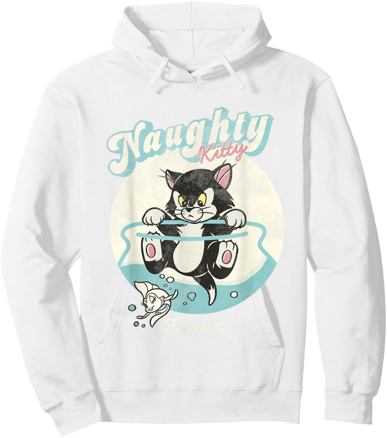 Disney Pinocchio Naughty Kitty Figaro & Cleo Retro Big Logo Hoodie - Hoodie | White