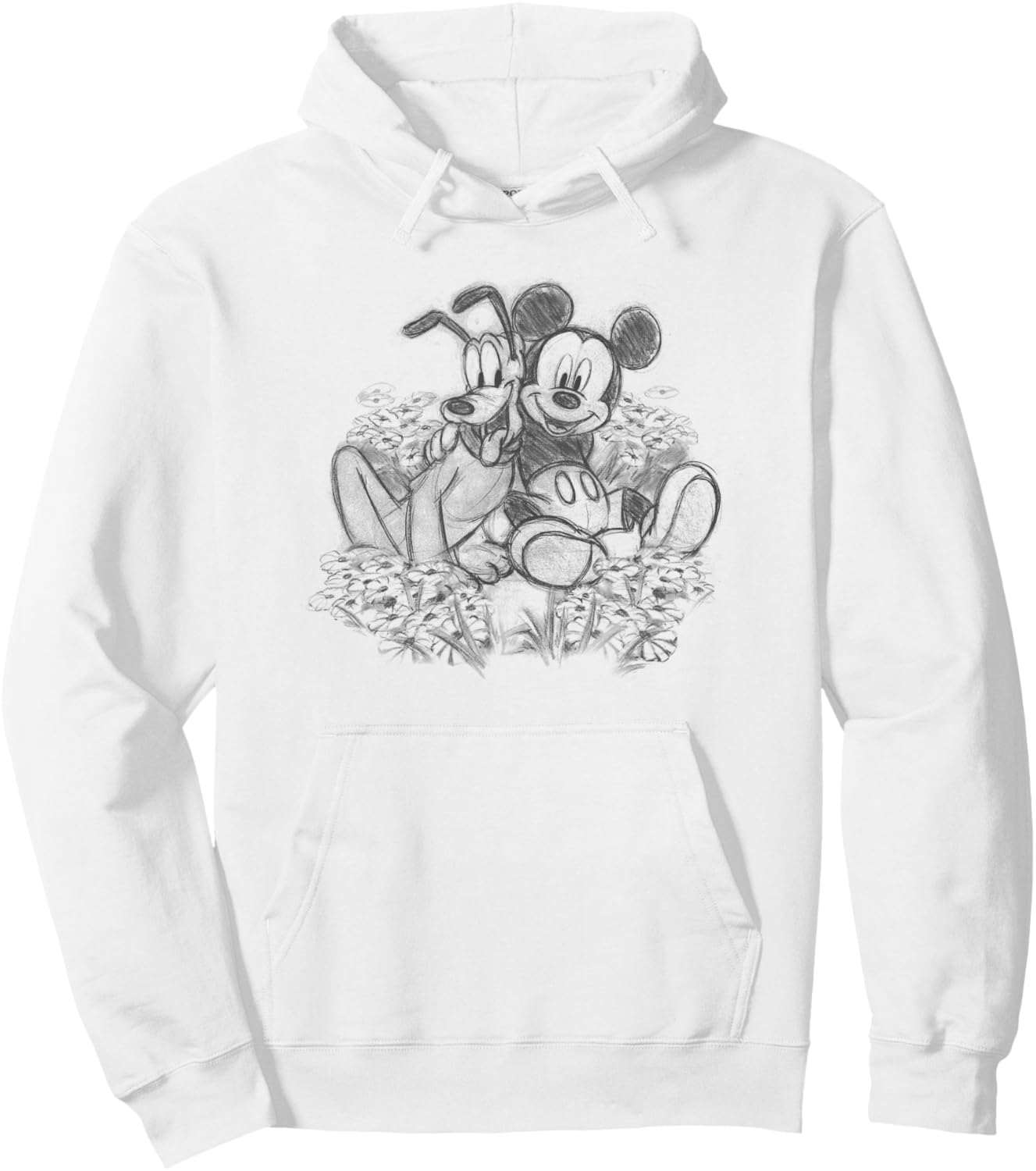 Disney Mickey & Friends Mickey and Pluto Floral Sketch Hoodie - Hoodie | White