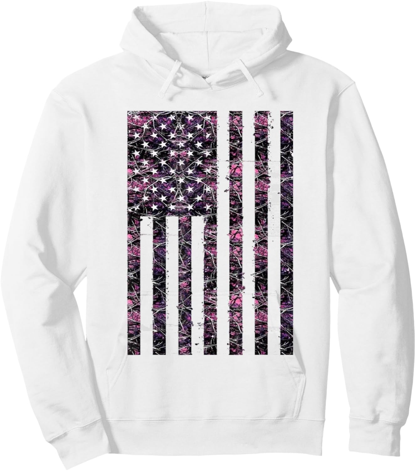 Pink Deer Hunting Camo Camouflage American USA US Flag Buck Hoodie - Hoodie | White