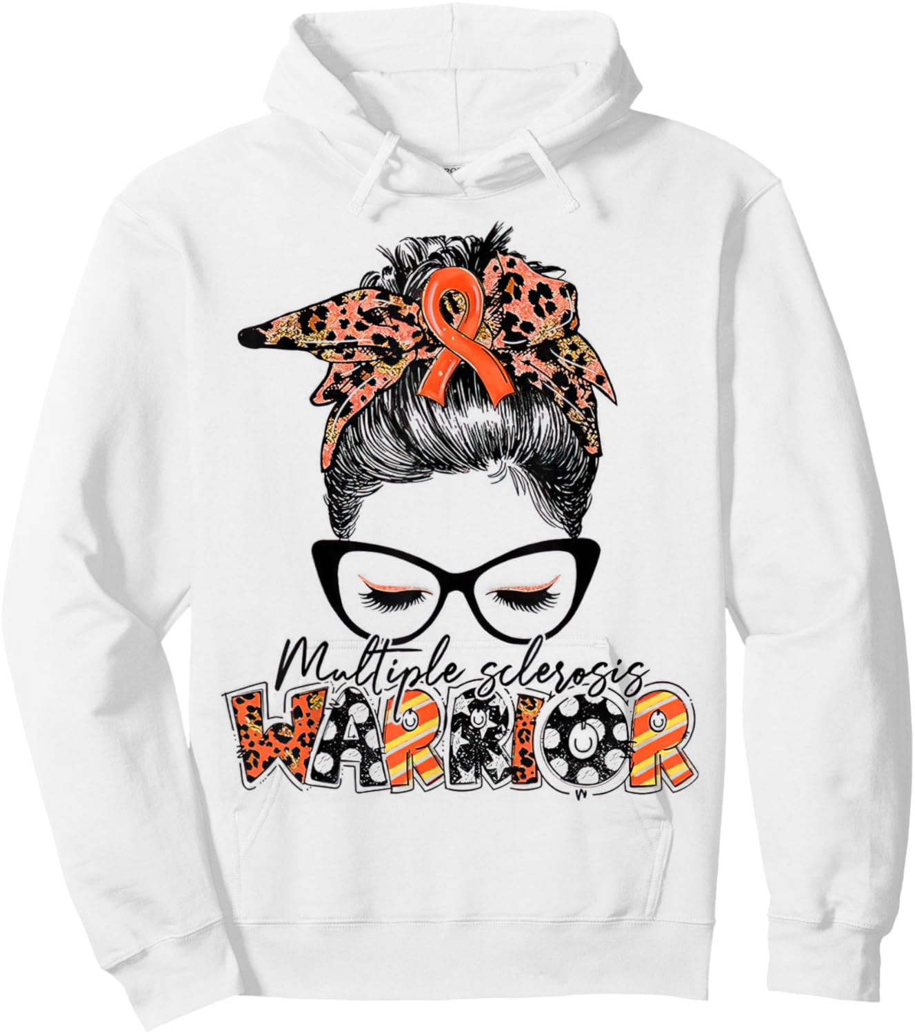 Messy Bun Leopard Multiple Sclerosis Awareness Mom Hoodie - Hoodie | White