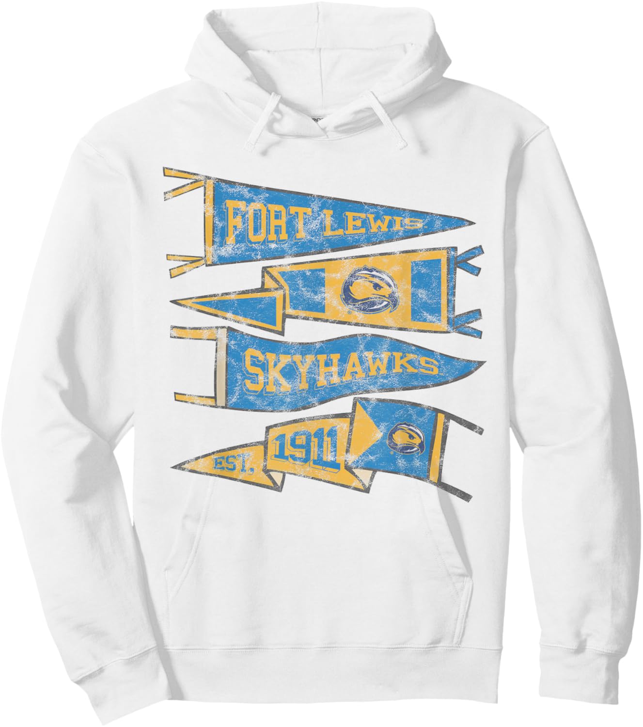 Fort Lewis College FLC Skyhawks Distressed Pennants T-Shirt - Hoodie | White