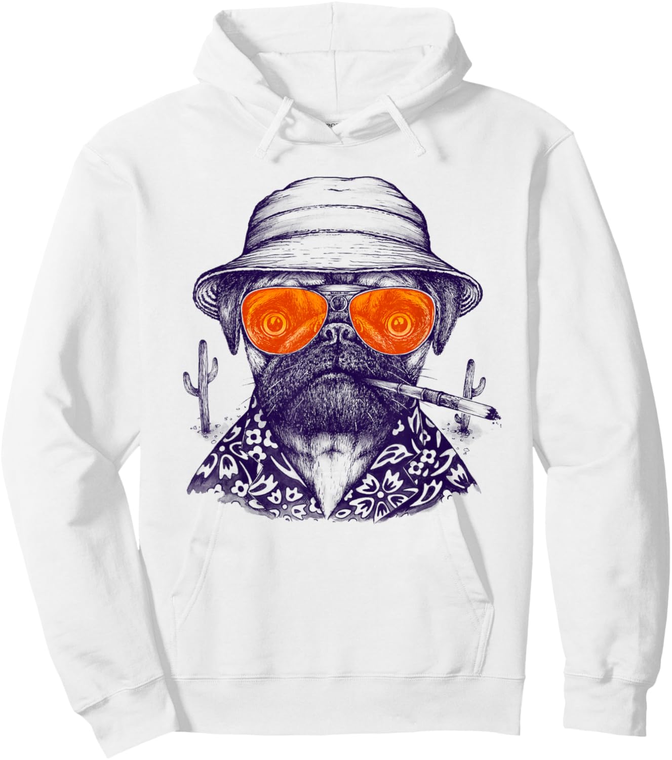 Funny Animals Las Vegas Pug Dog Glasses Pet Movie Parody Art Men Women Hoodie - Hoodie | White