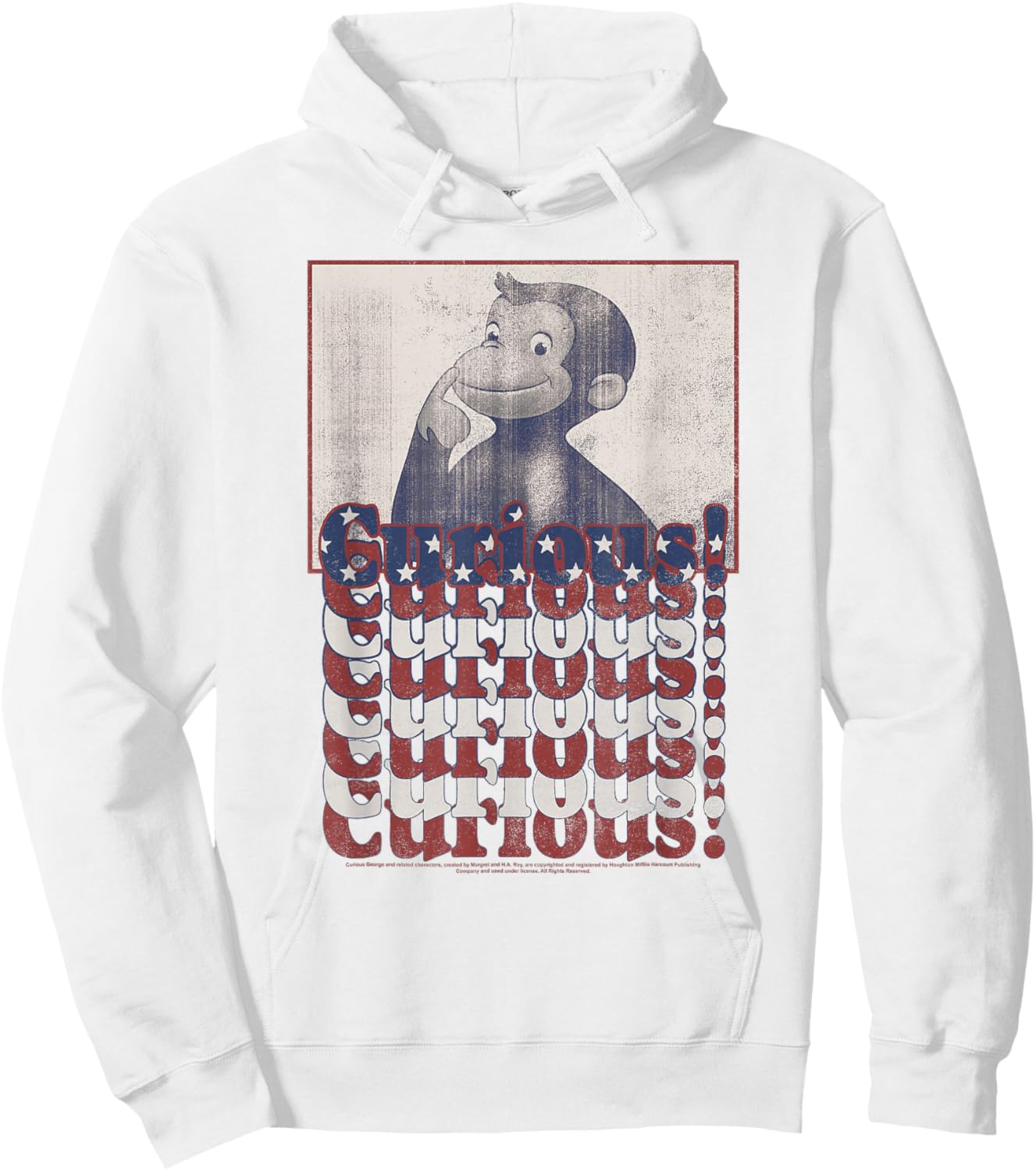 Curious George 4th Of July American Flag Text Stack Hoodie - Hoodie | White
