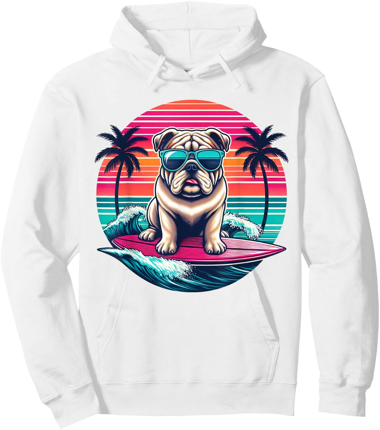 Surfing English Bulldog Retro Sunset Men Women Kids Hoodie - Hoodie | White