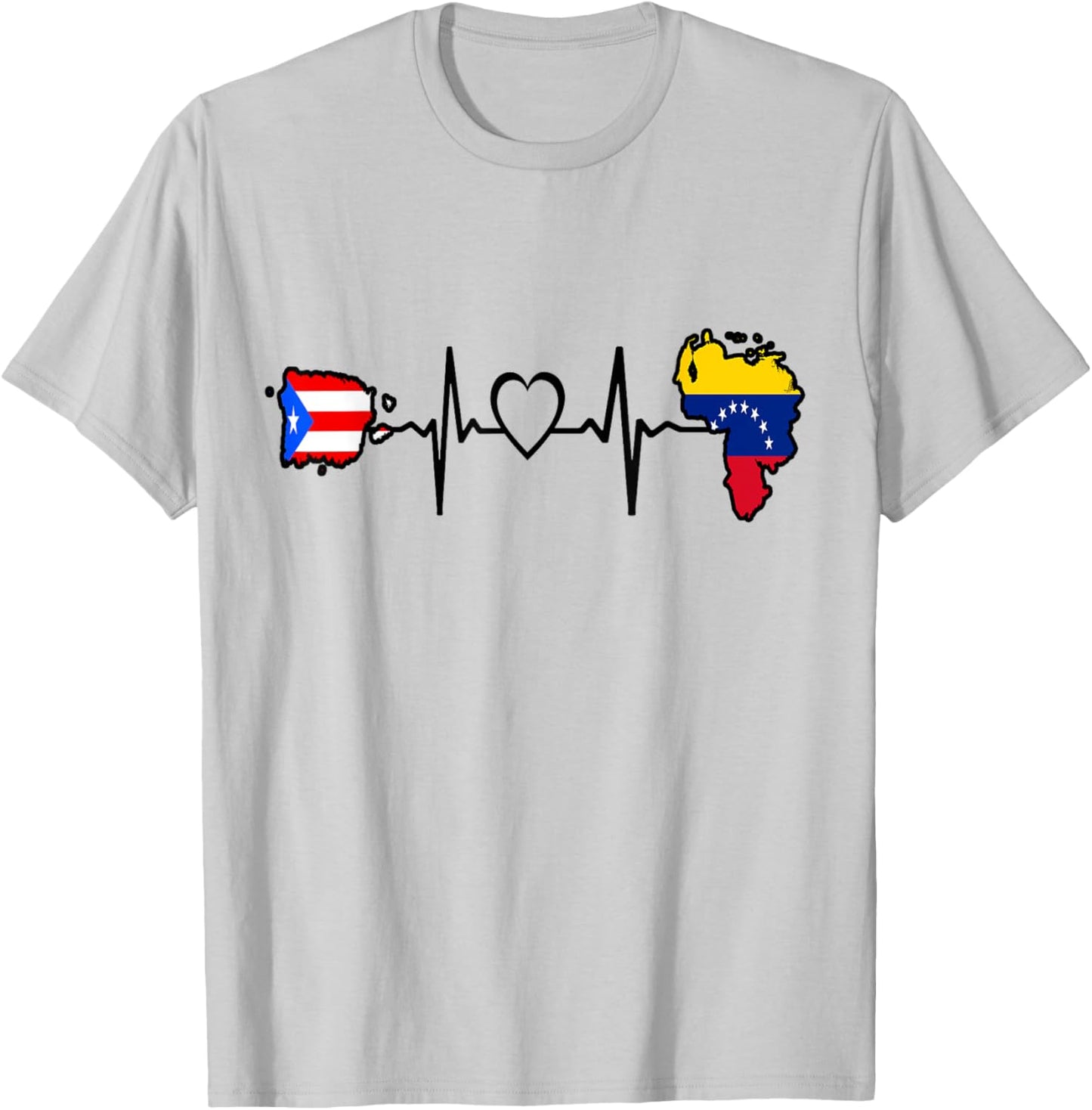 Puerto Rico Venezuela Flag Puerto Rican Venezuelan Heartbeat T-Shirt - T-Shirt | Ash