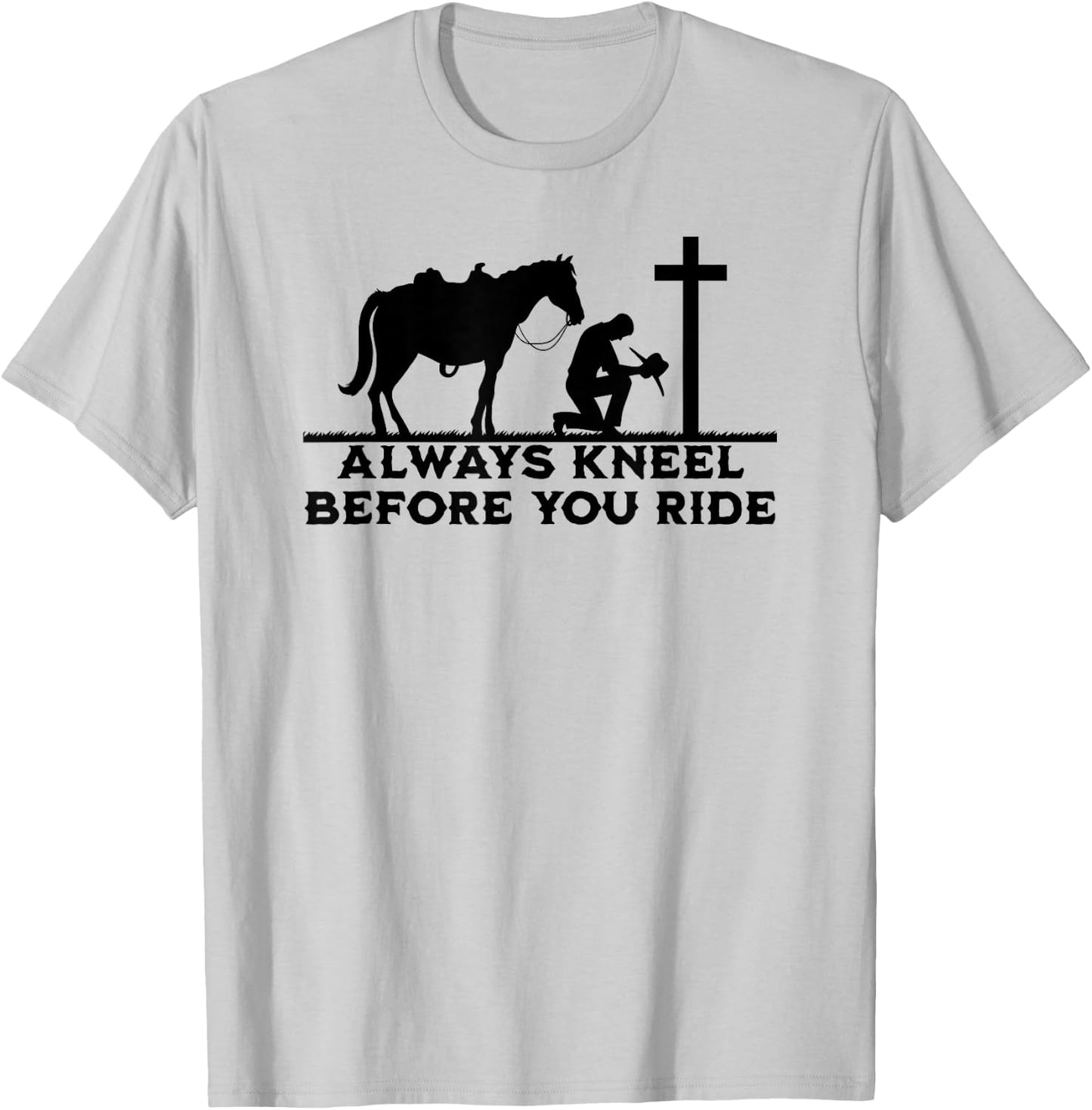 Cowboy Kneeling At Cross Christian Jesus Western Style Men T-Shirt - T-Shirt | Ash