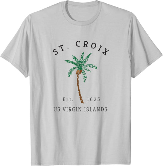 St. Croix USVI Colorful Palm Tree Retro Novelty Art T-Shirt - T-Shirt | Ash
