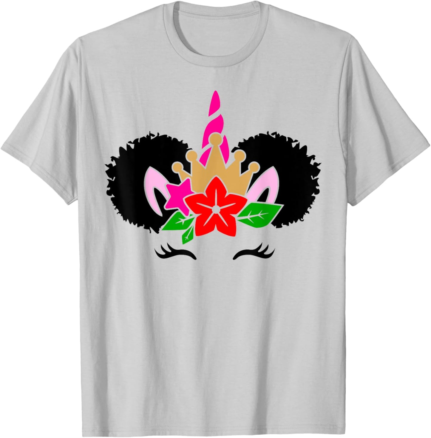 Black Girl Cute Unicorn Afro Hair Puffs Women Melanin T-Shirt - T-Shirt | Ash