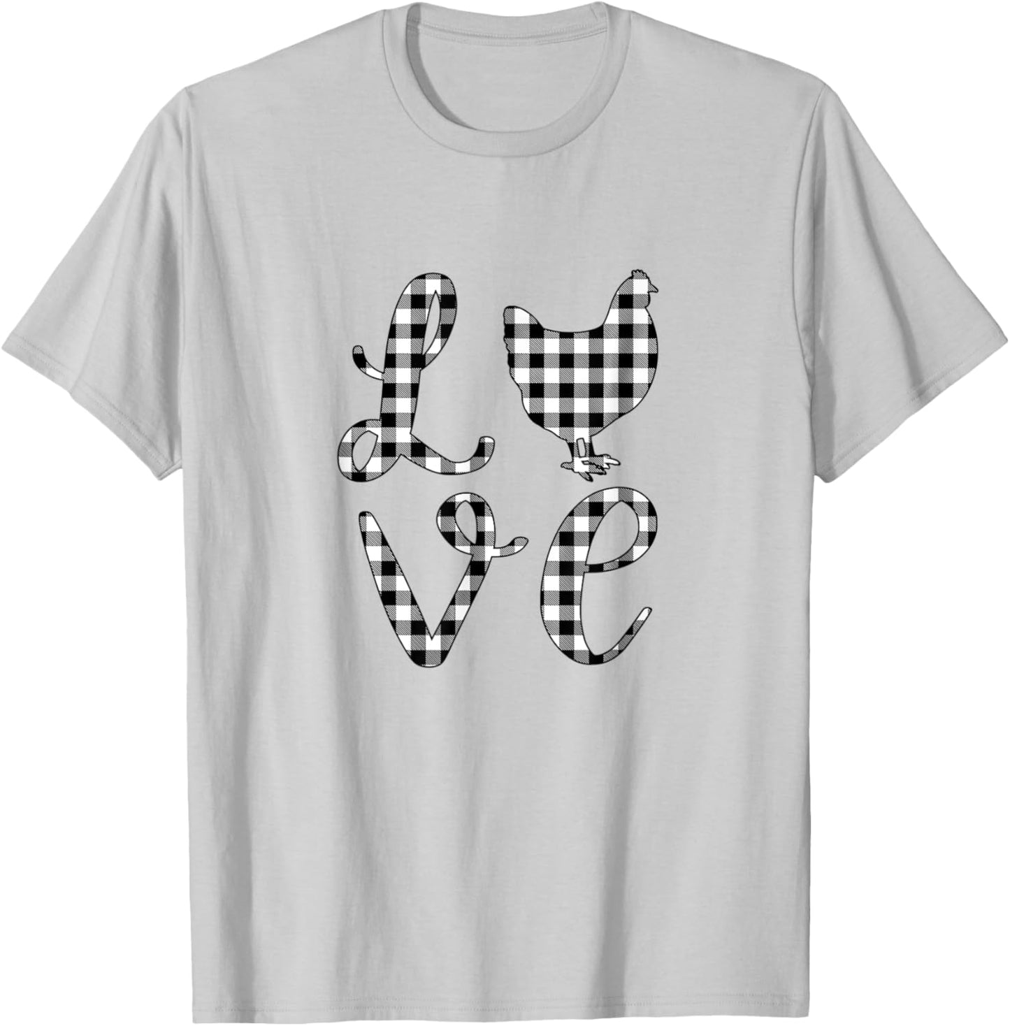 Chicken Lover Farm Country Mom Black White Rustic Gingham T-Shirt - T-Shirt | Ash